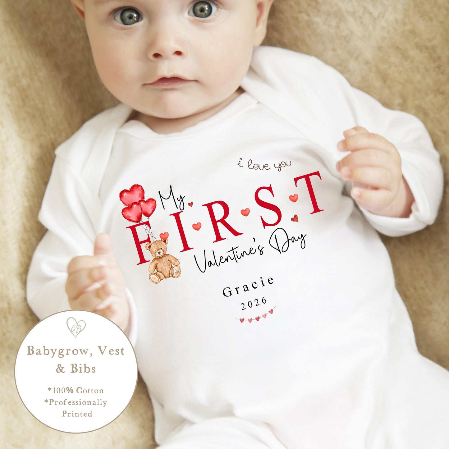 Personalised Valentine's Sleepsuit / Bodysuit - My First Valentine Word Design