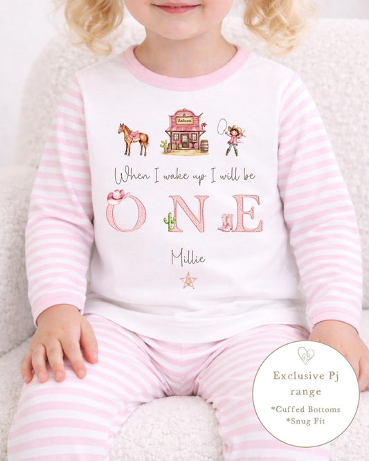 Personalised Pink Stripe Birthday Pyjamas - Rodeo Trio Design