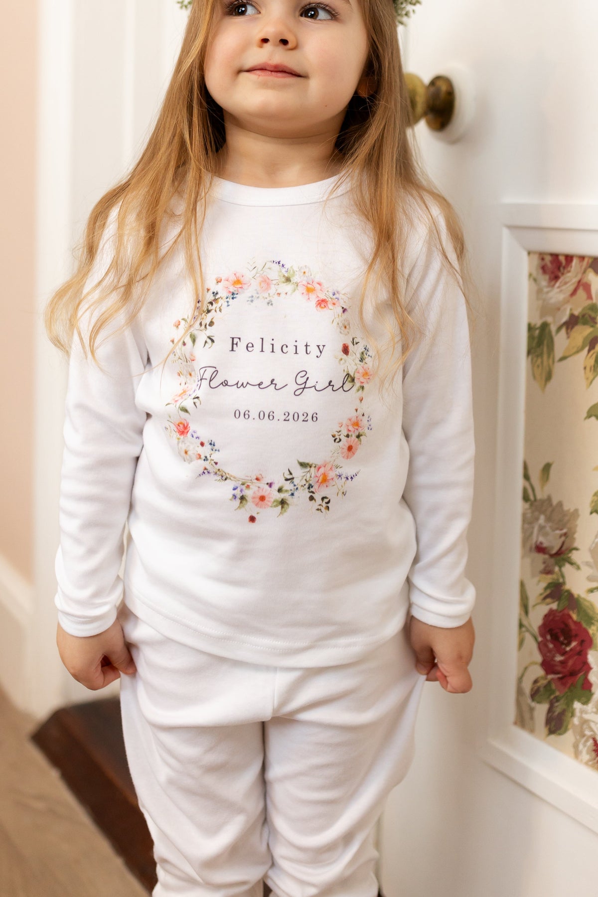 Personalised Flower Girl Pyjamas - Wildflower Wreath Design