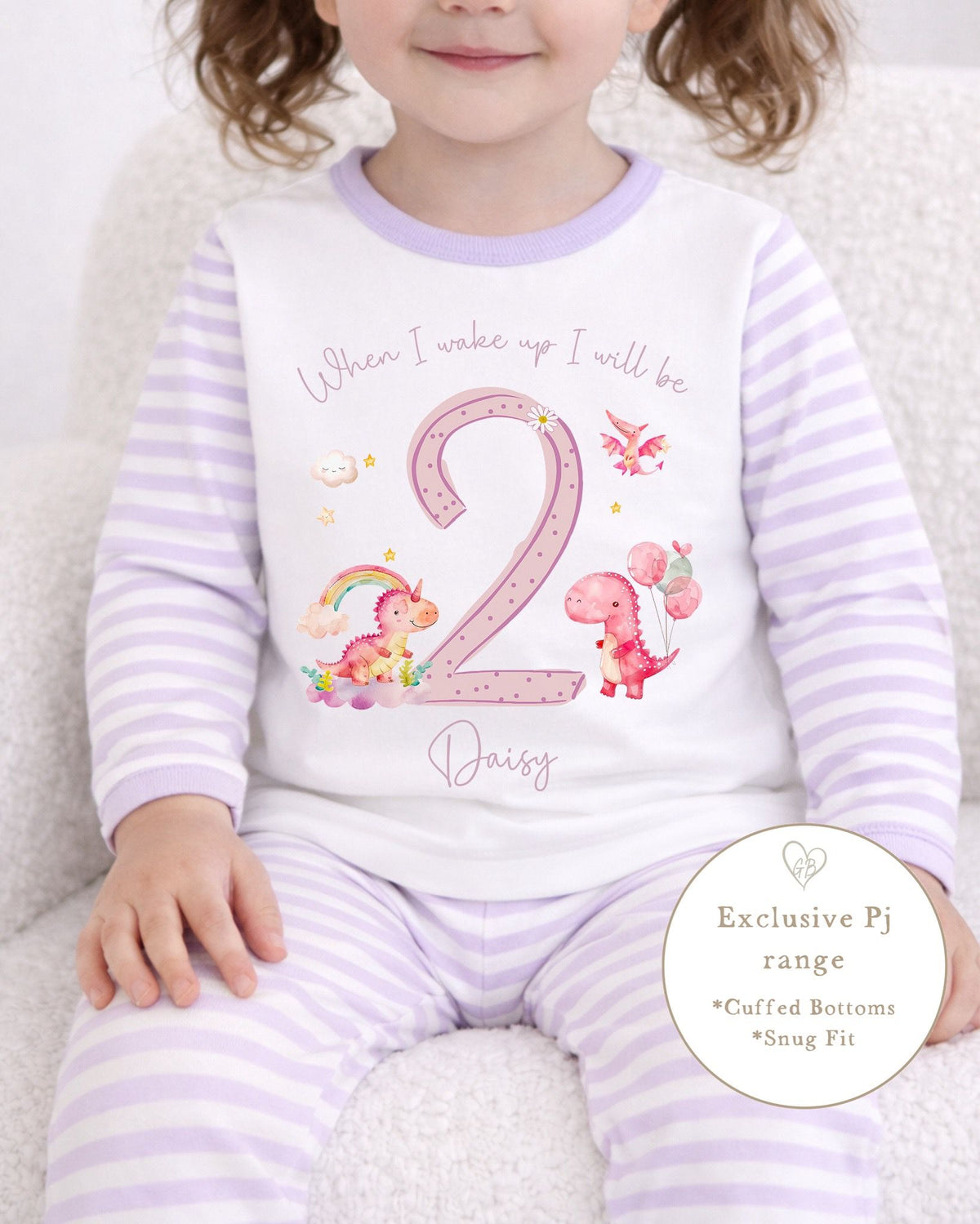 Personalised Lilac Stripe Birthday Pyjamas - Dino Number Design