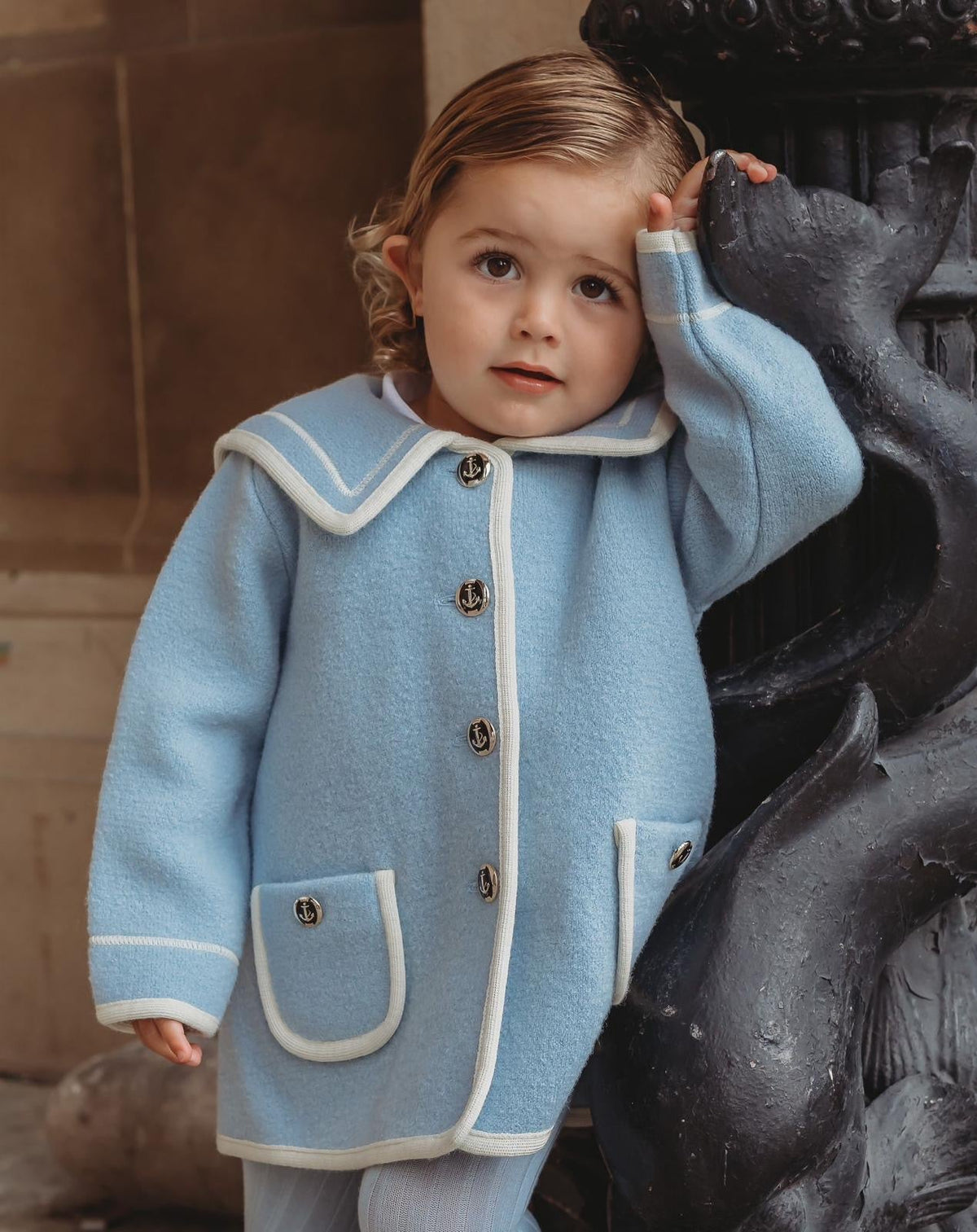 Marae Blue Merino Wool Sailor Coat - Rose & Albert