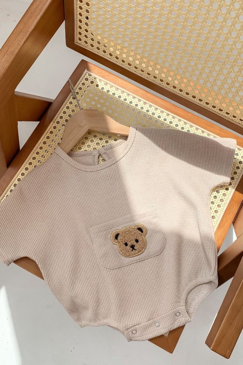 Waffle Bear Bodysuit Brown or Creme - Cozy Crew Club