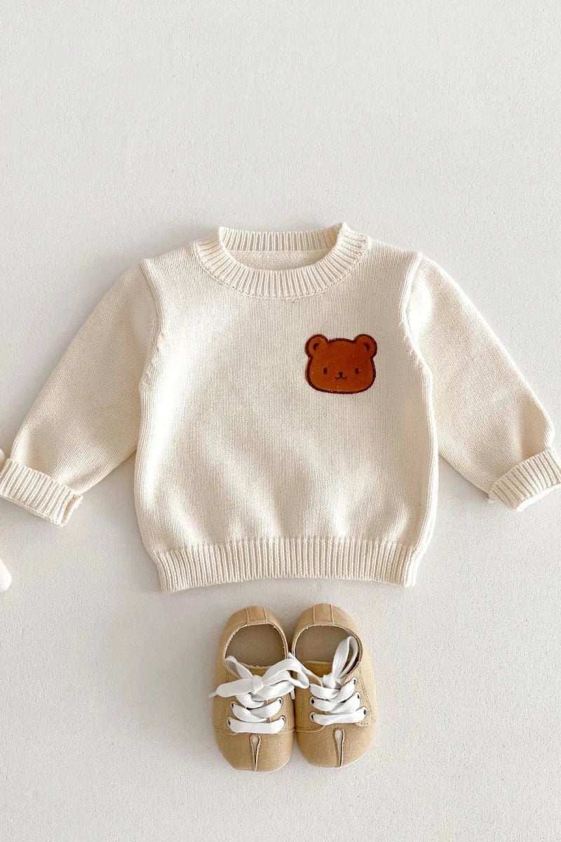 COZY Bear Knit Sweater Creme - Cozy Crew Club