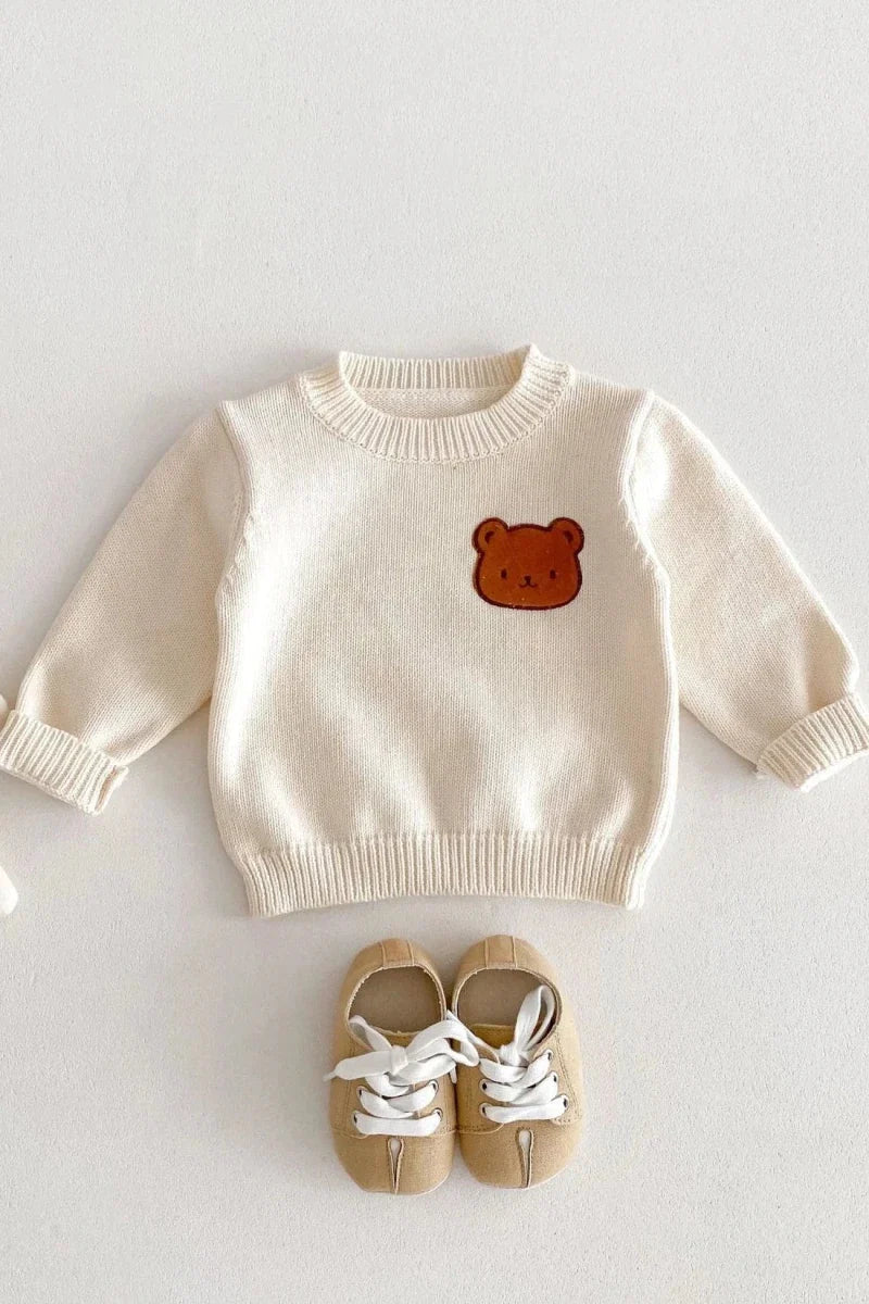 COZY Bear Knit Sweater Creme - Cozy Crew Club