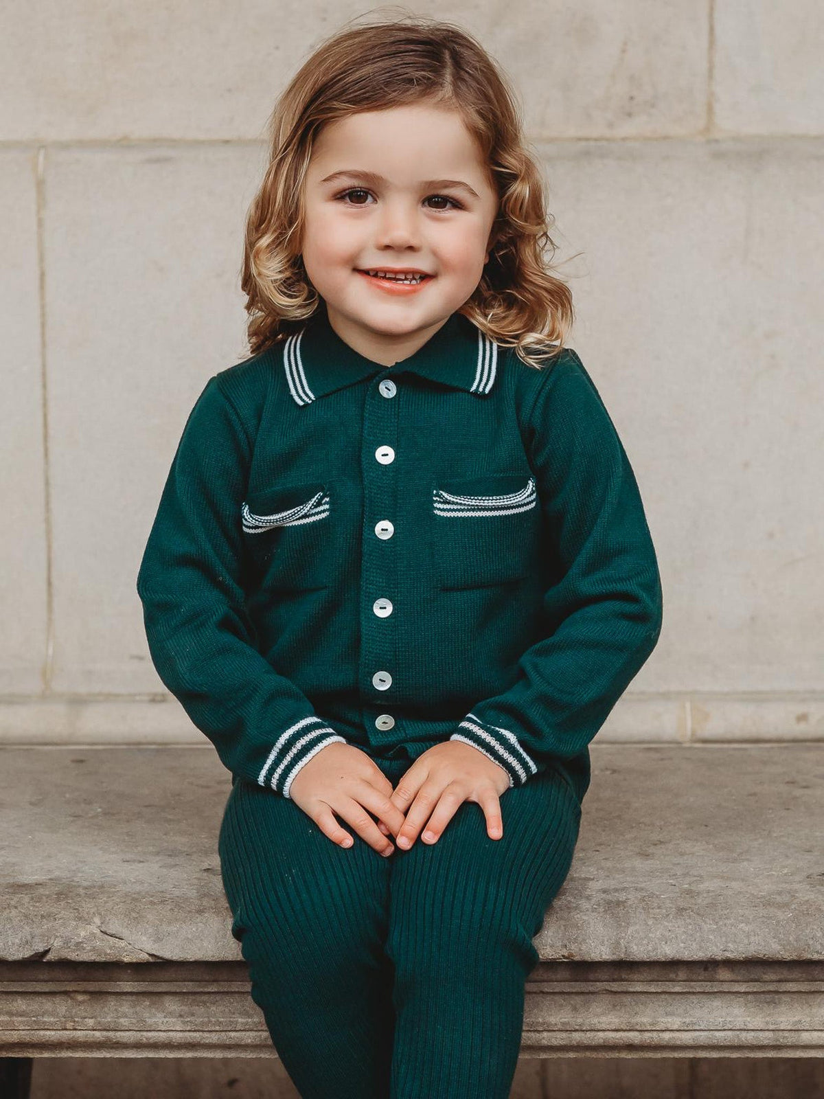 'Buttoned Up' Emerald Green knitted cardigan & legging set - Rose & Albert