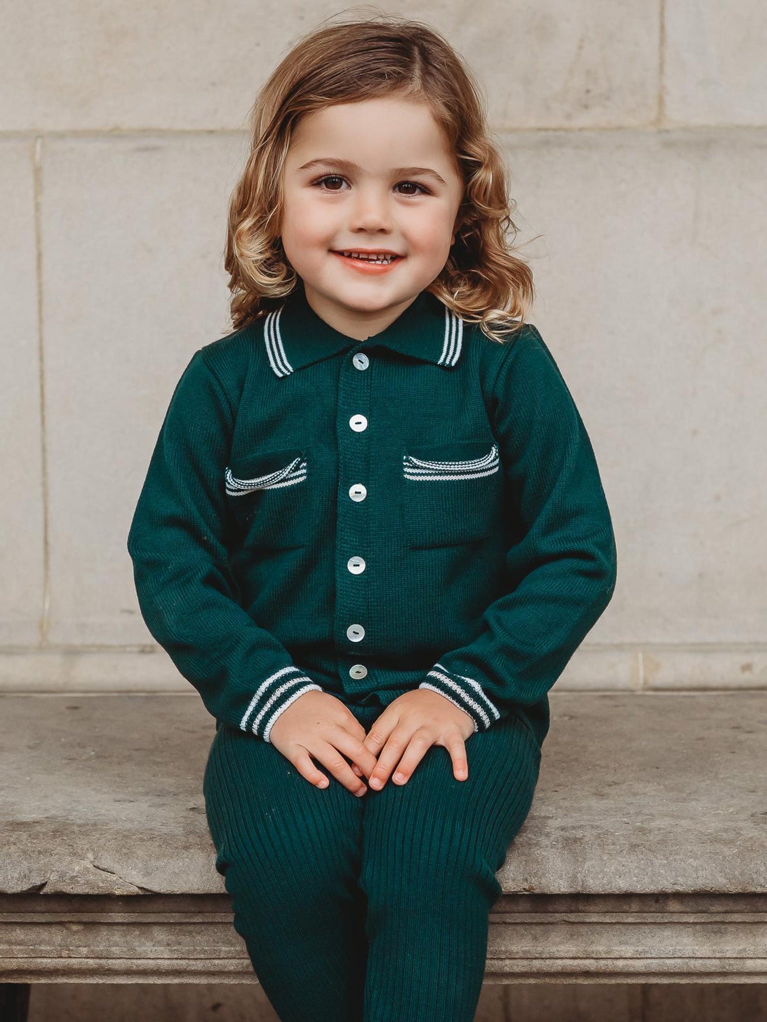 'Buttoned Up' Emerald Green knitted cardigan & legging set - Rose & Albert
