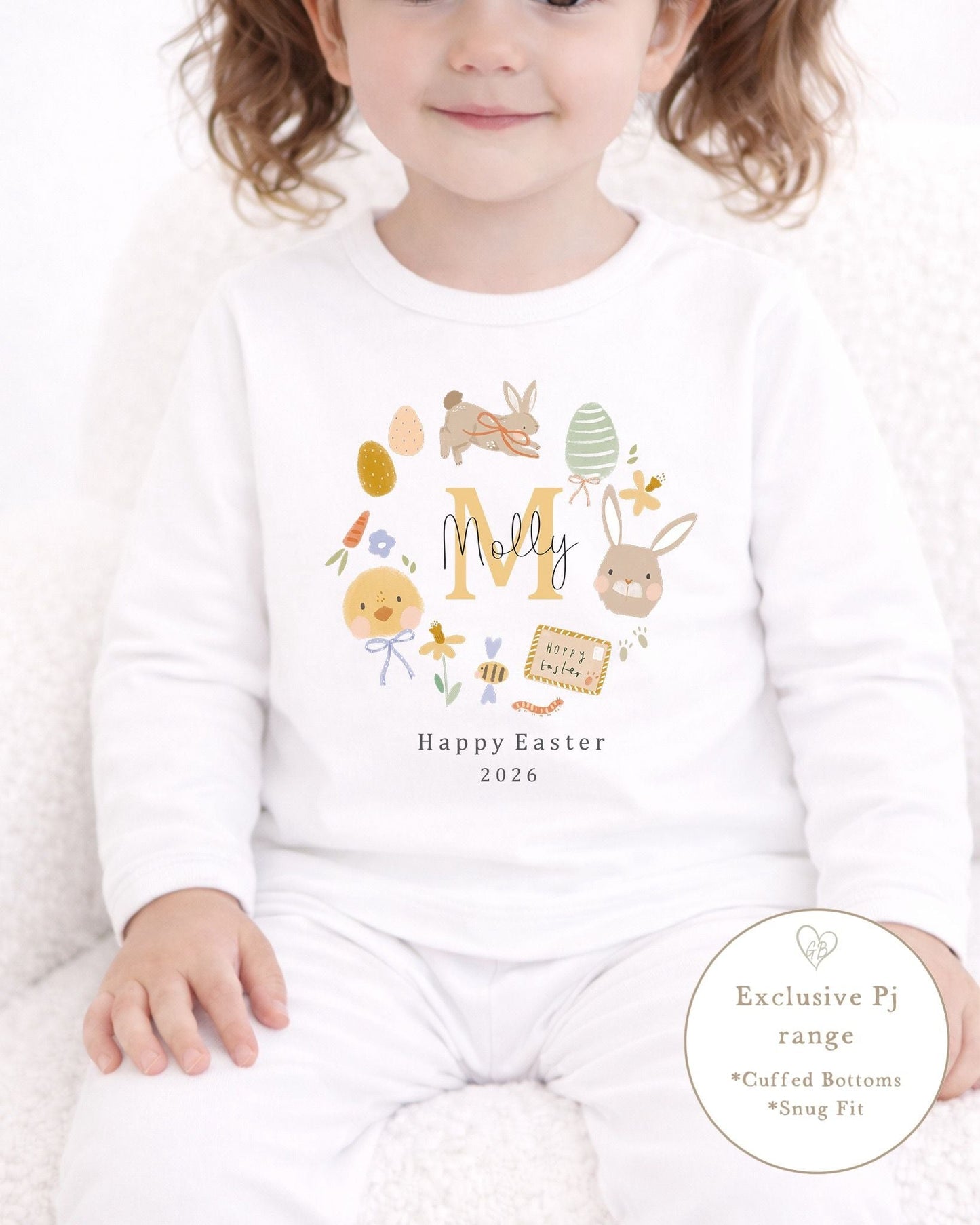 Personalised Plain White Easter Pyjamas - Easter Wreath Design
