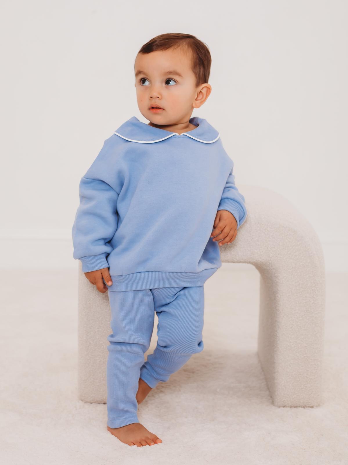 'Ari' Blue peter pan collar sweatshirt & ribbed legging set - Rose & Albert