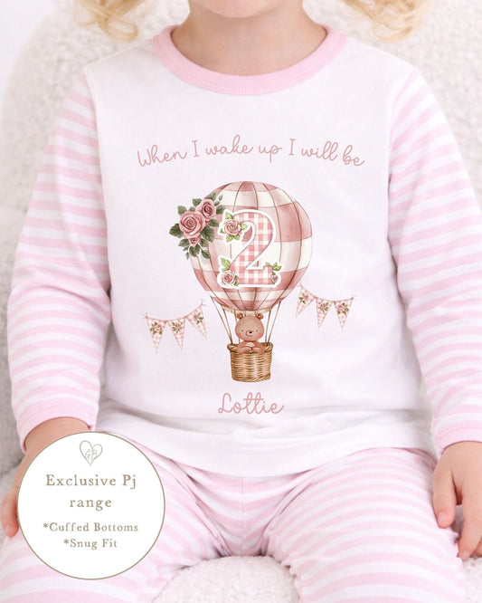 Personalised Stripe Birthday Pyjamas Classic Hot Air Balloon Design
