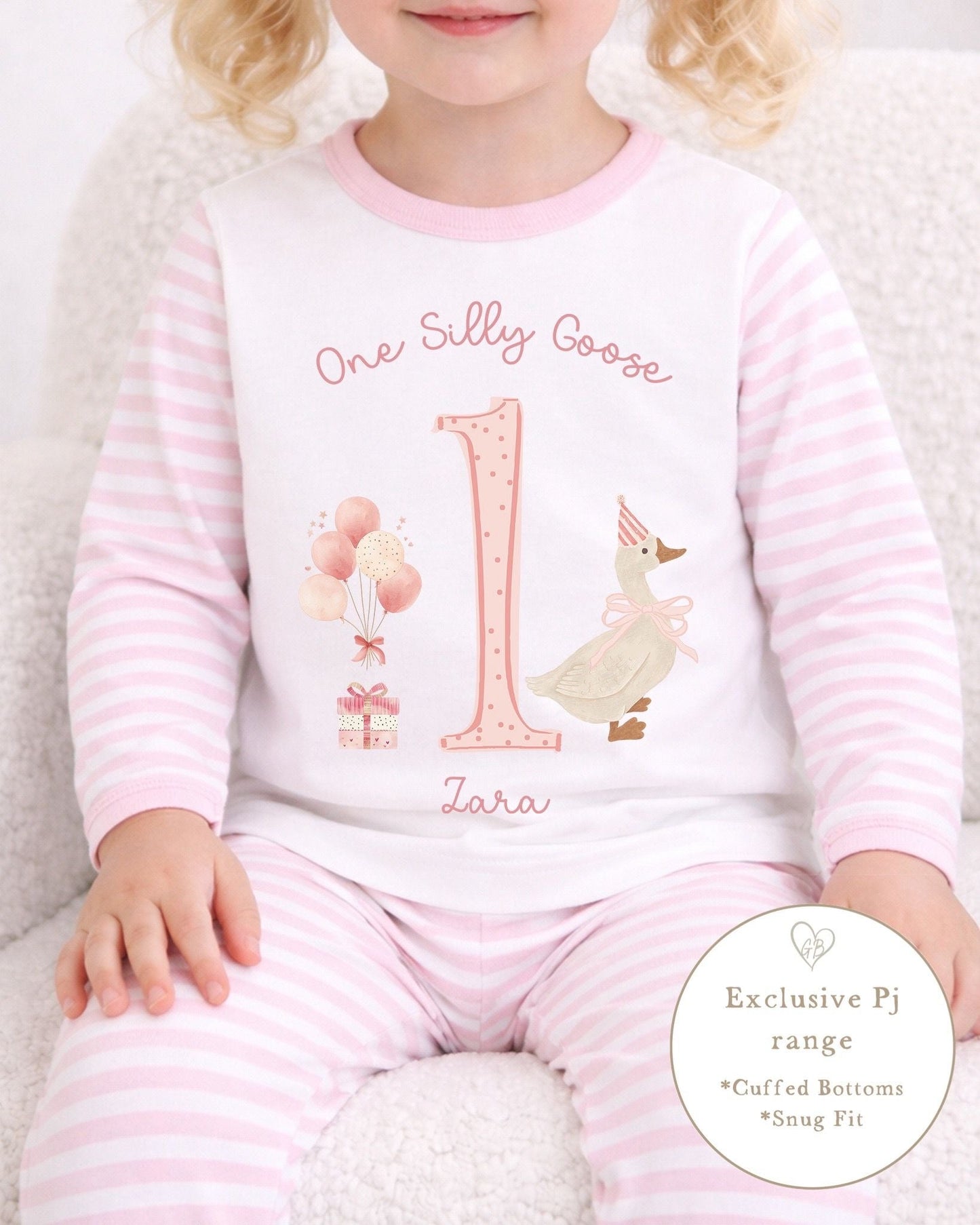 Personalised Pink Stripe Birthday Pyjamas - One Silly Goose Design