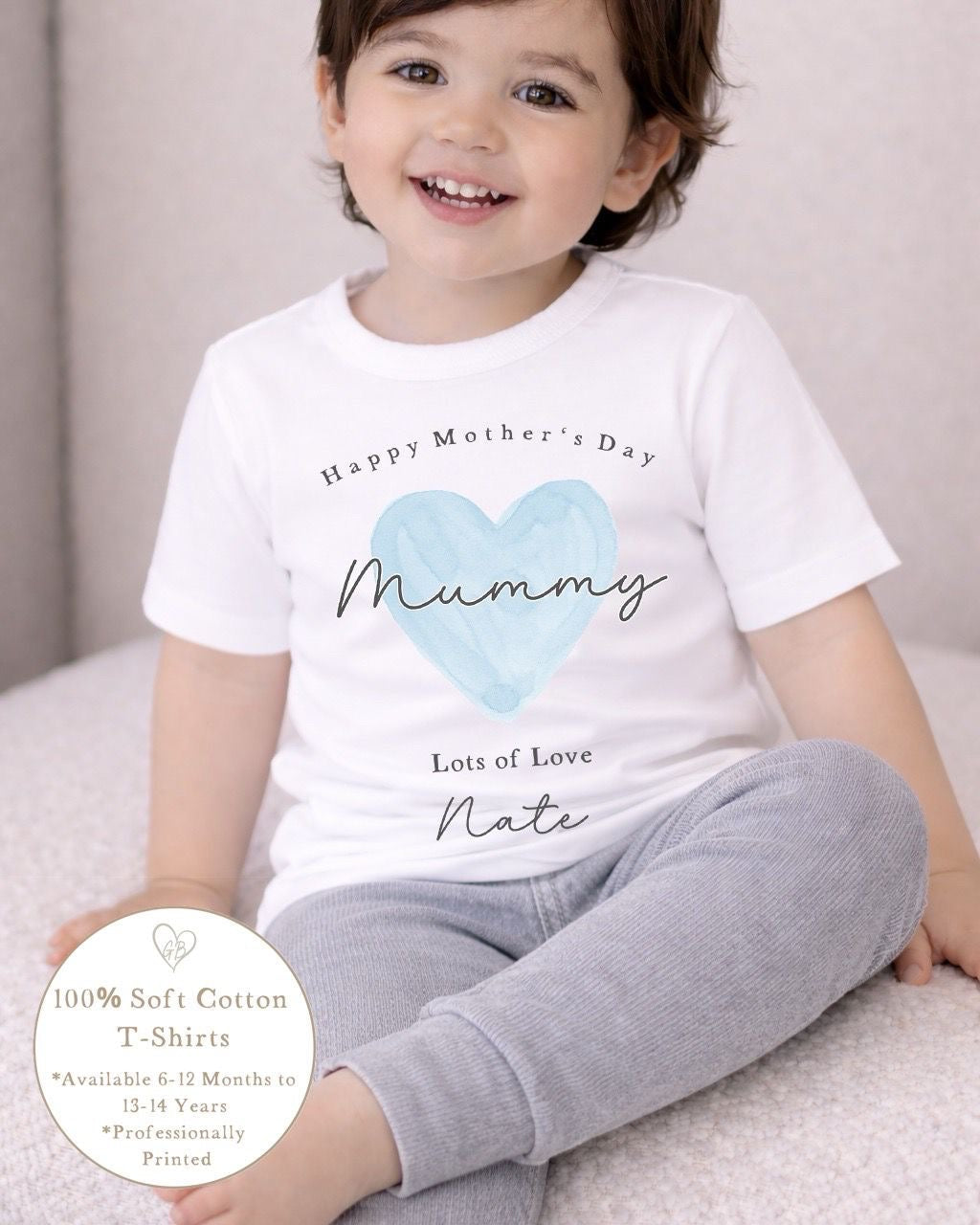 Personalised Mother's Day T-Shirt - Blue Heart Design