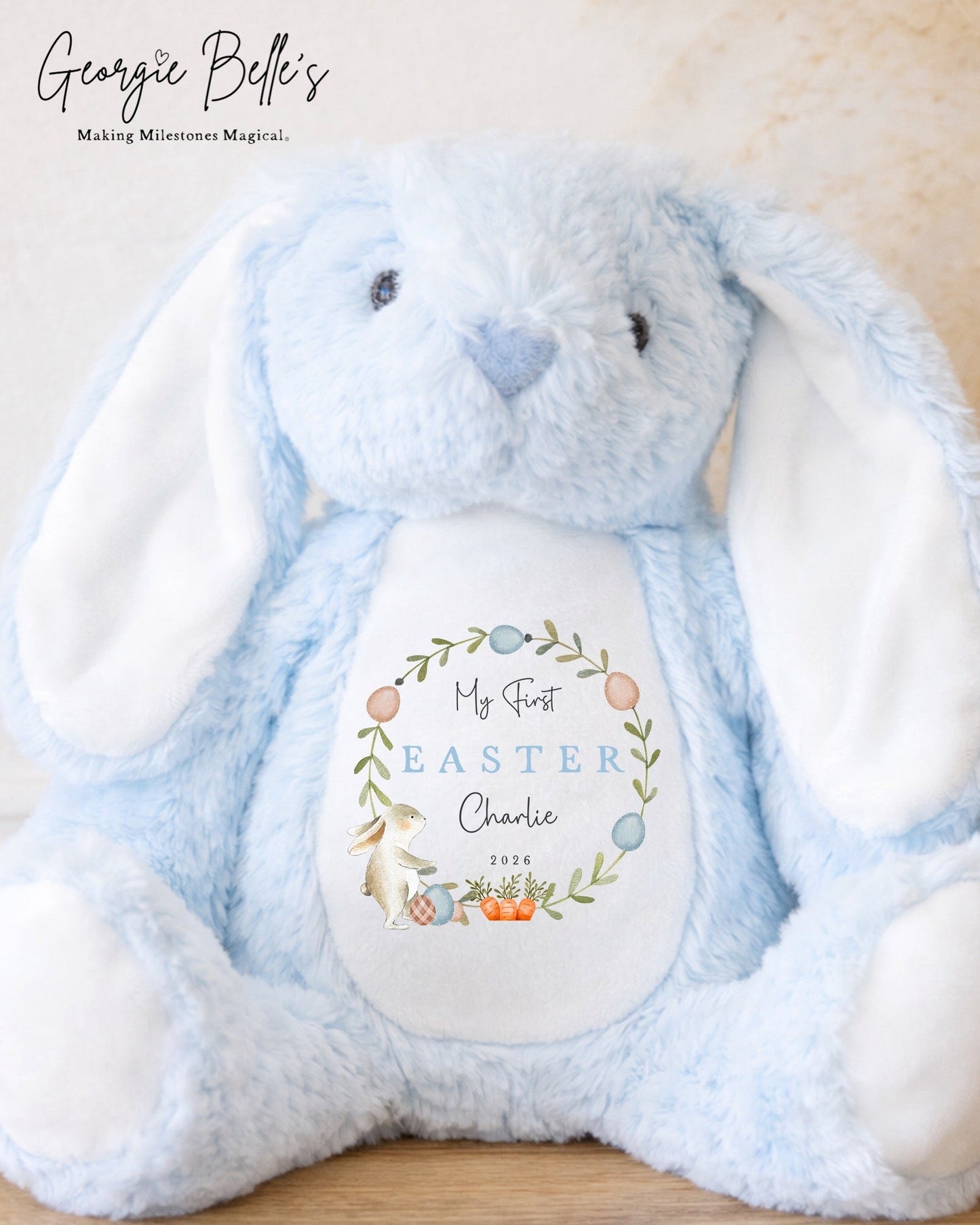 Personalised Blue Easter Bunny Soft Toy - First Easter Design