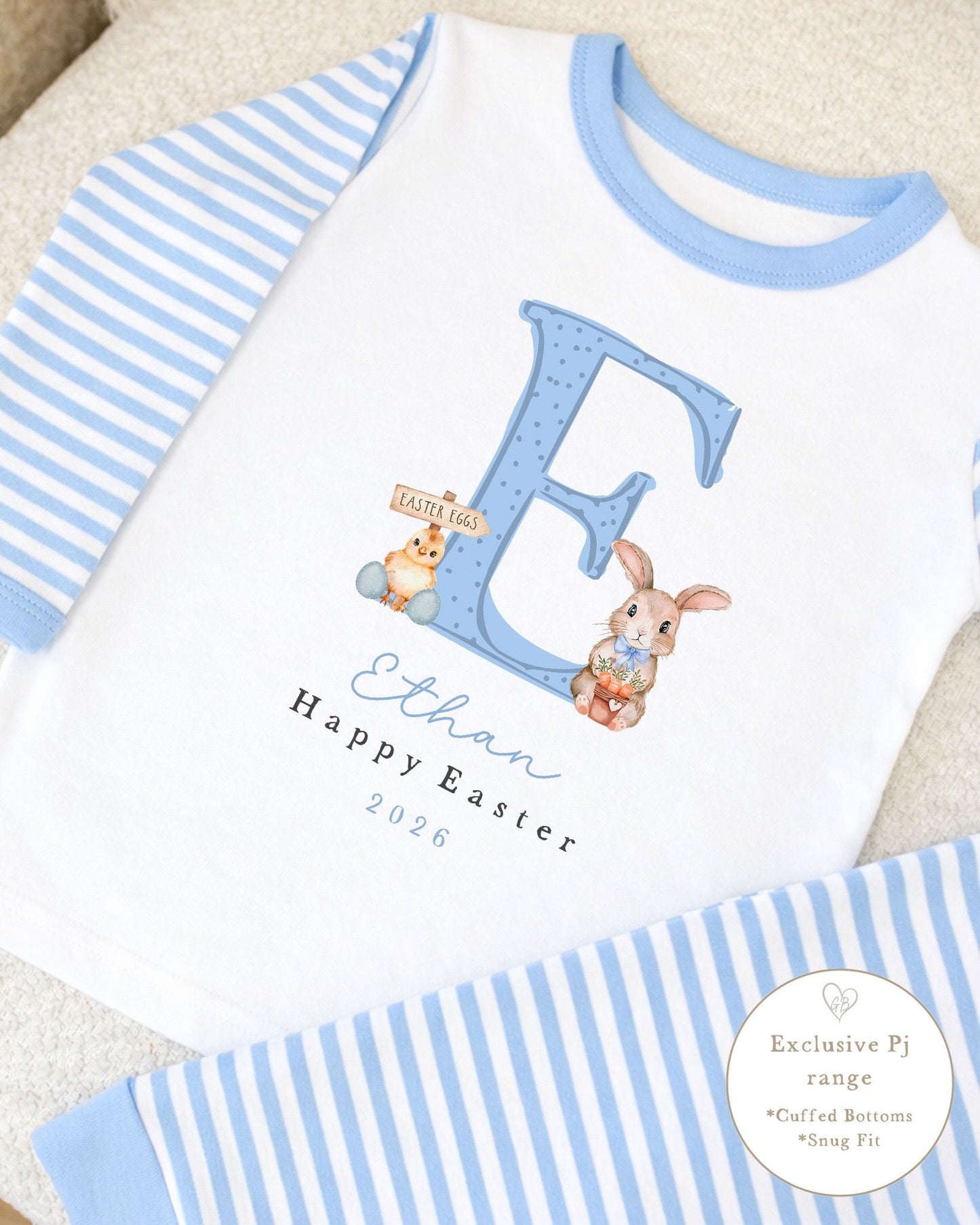 Personalised Blue Stripe Easter Pyjamas - Initial Design