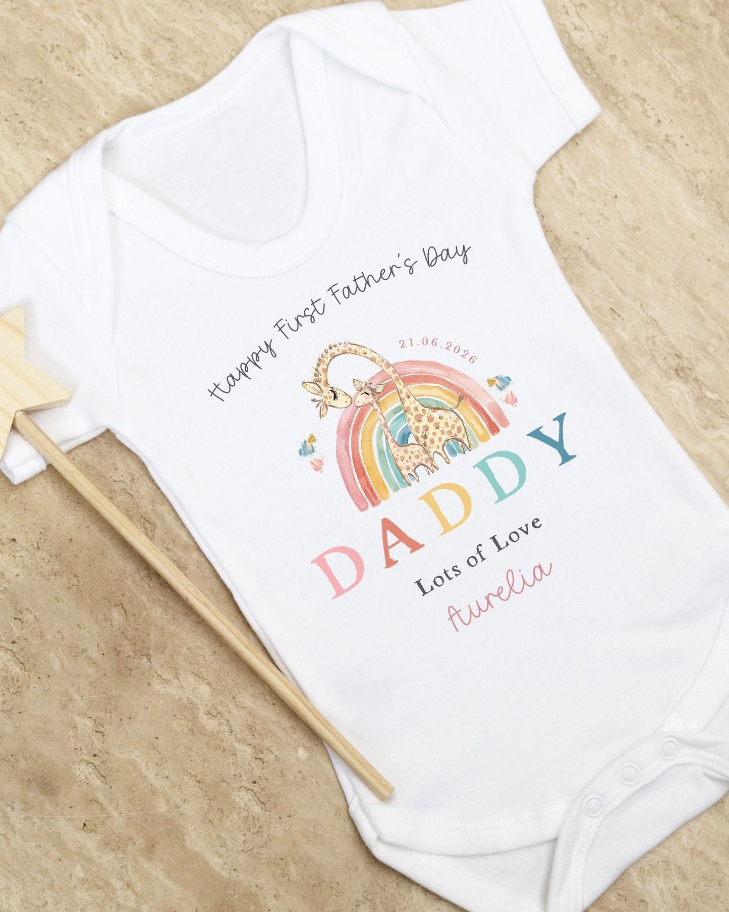 Personalised My First Father's Day Baby Vest / Babygrow - Rainbow Giraffe Design