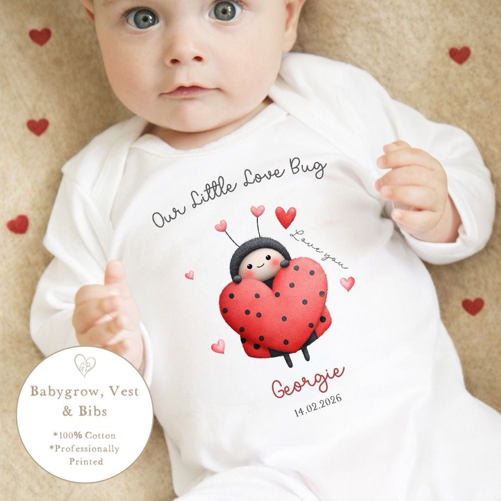 Personalised Valentine's Sleepsuit / Bodysuit - Love Bug Design