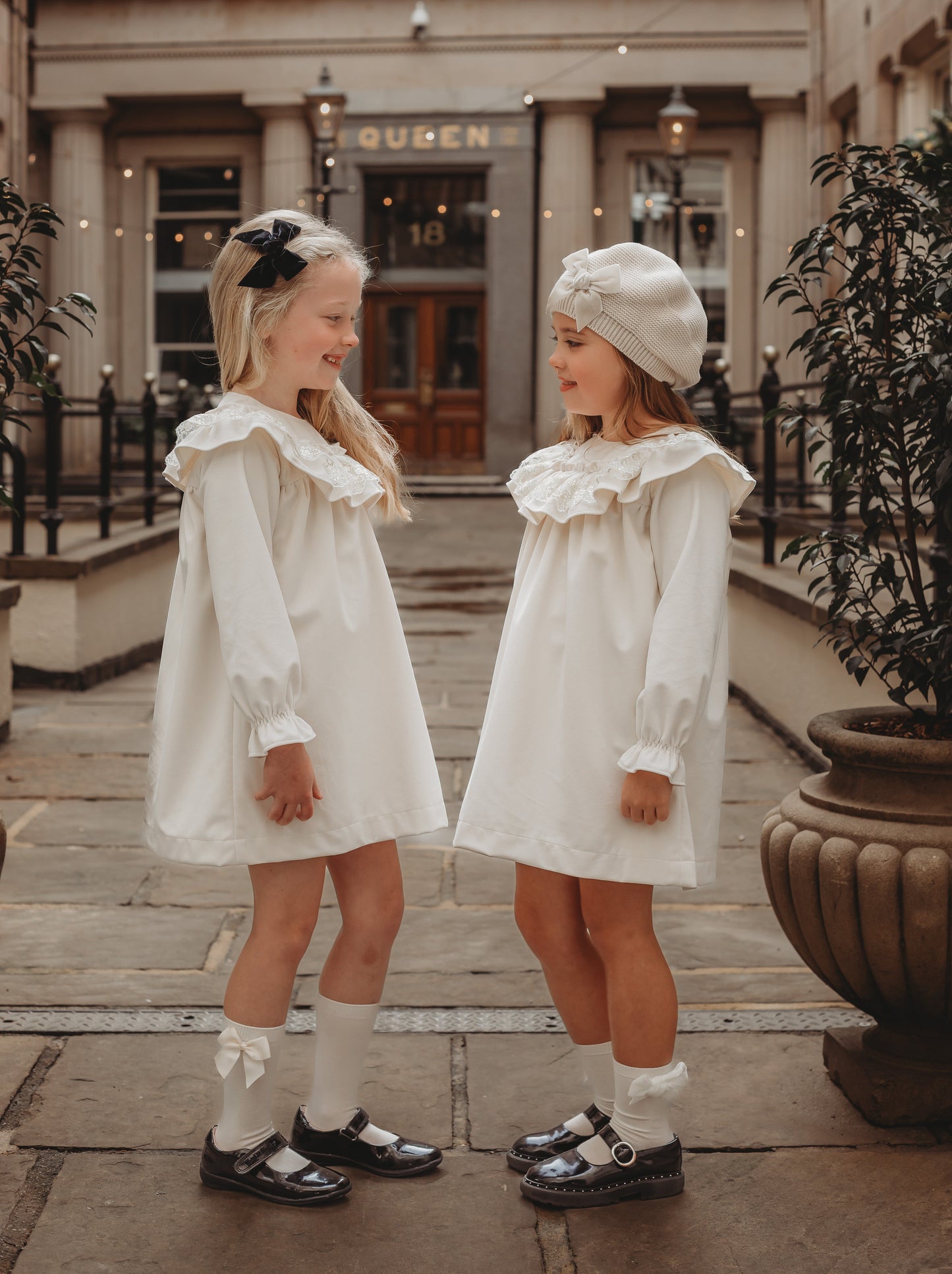 'Eve' Ivory velvet & gold lace dress - Rose & Albert