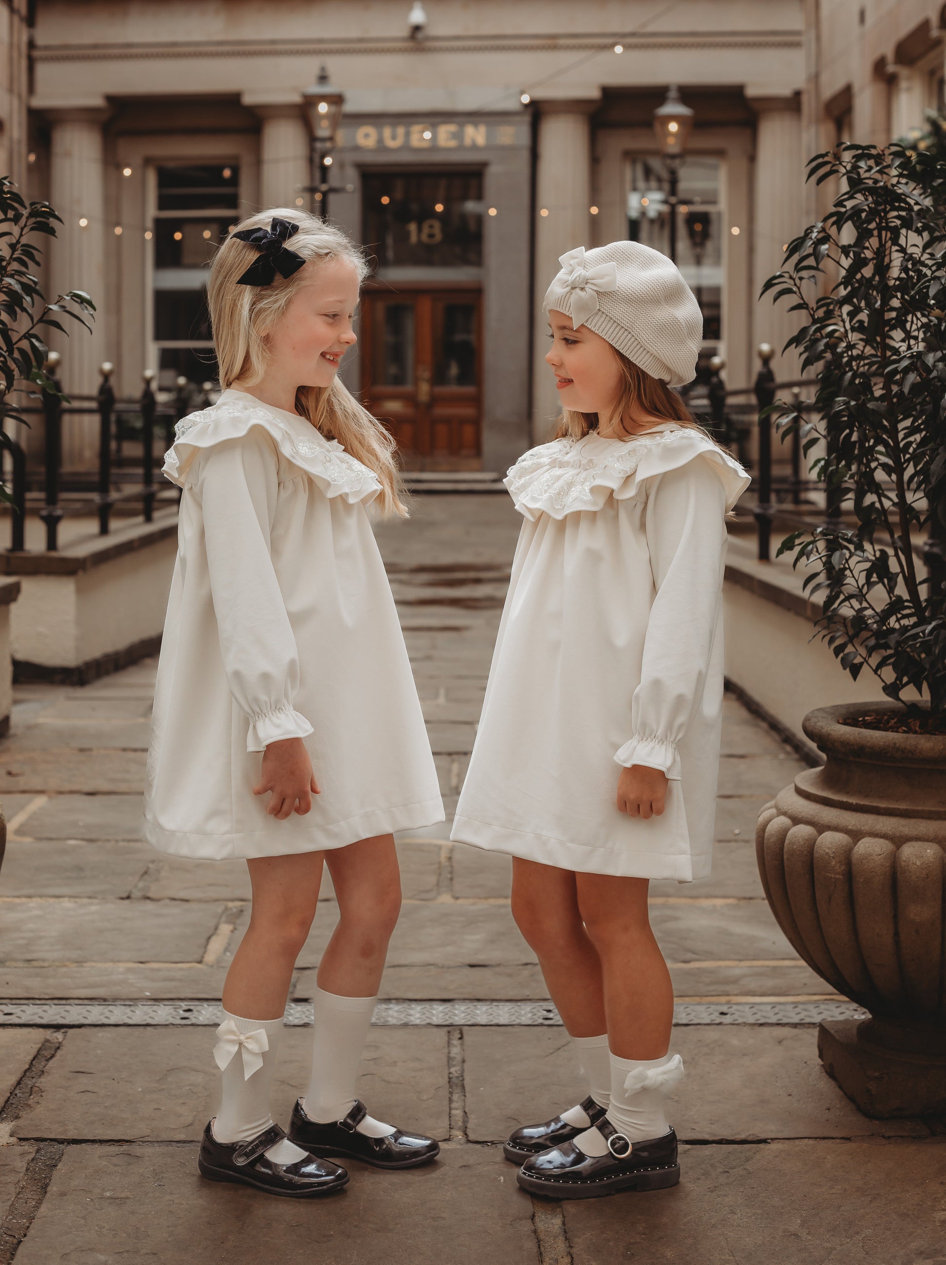 'Eve' Ivory velvet & gold lace dress - Rose & Albert