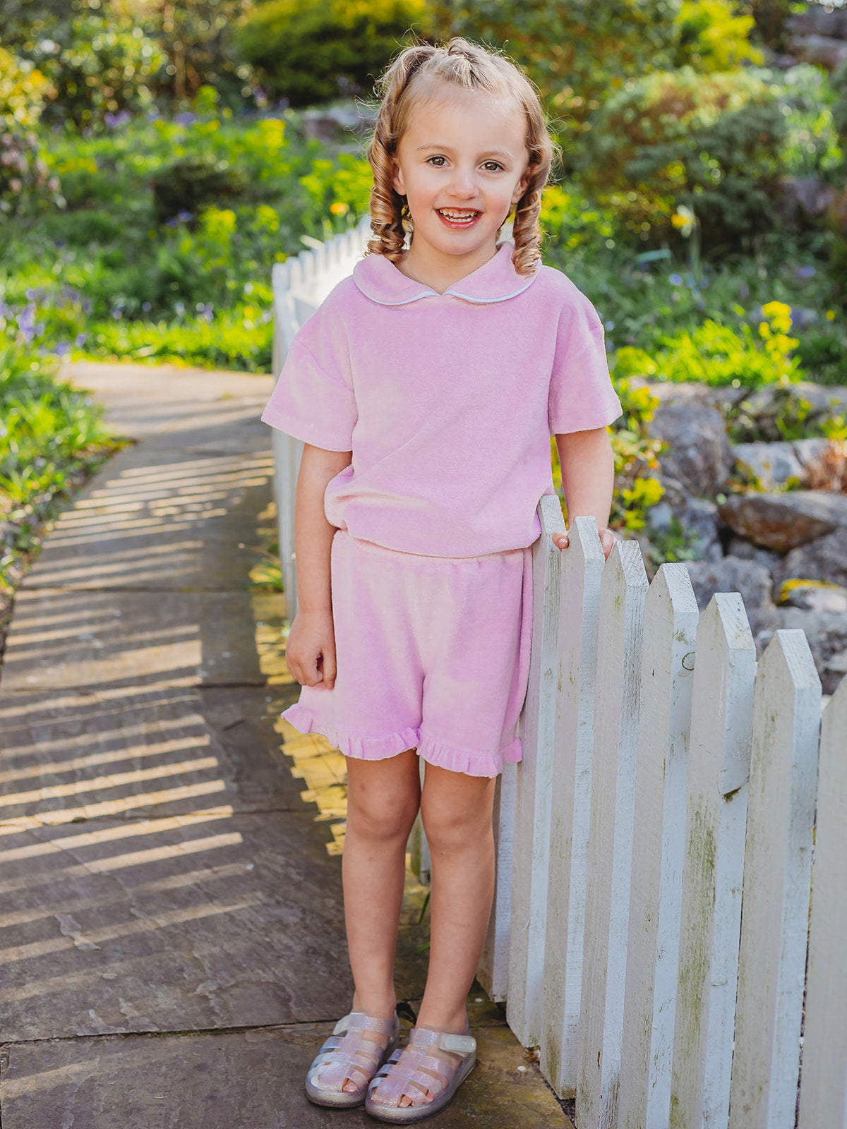 'Hallie' frill lilac towelling short set - Rose & Albert