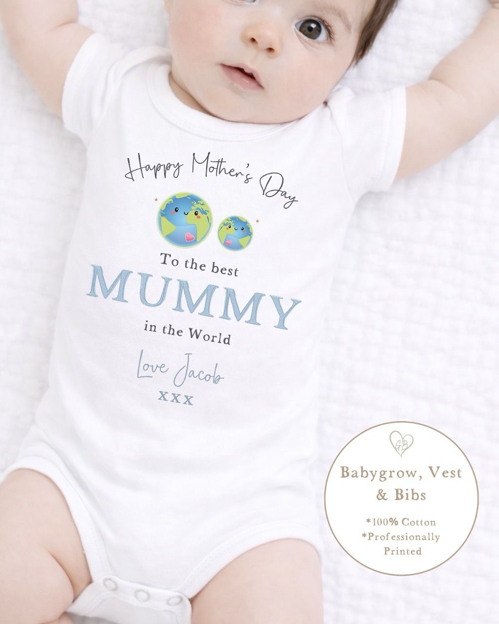 Personalised My First Mother's Day Babygrow / Short Sleeve Vest - Blue World Design