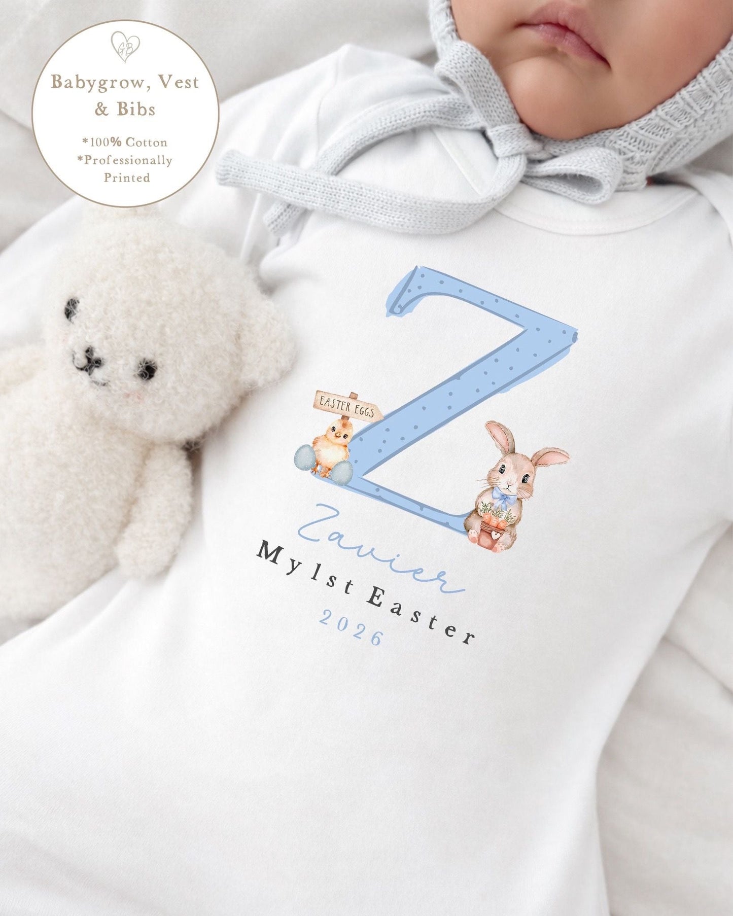 Personalised My First Easter Babygrow / Vest - Blue Initial Design
