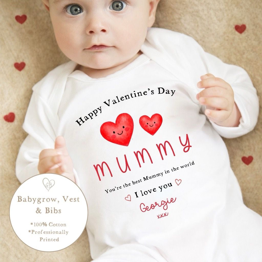 Personalised Valentine's Sleepsuit / Bodysuit - Heart Mummy Design