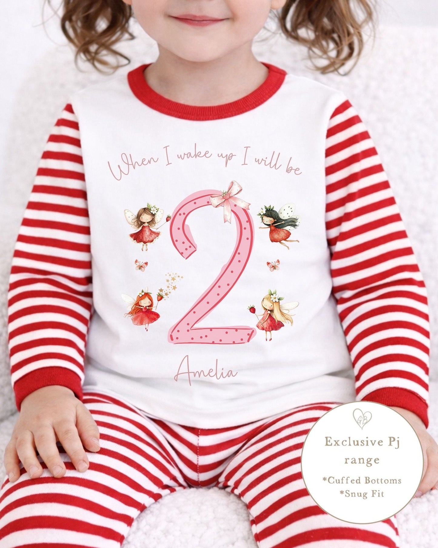 Personalised Red Stripe Birthday Pyjamas - Fairy Number Design