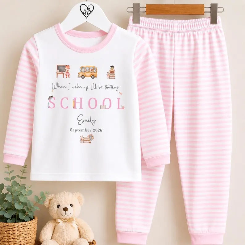 Personalised Starting School Pyjamas | 100% Cotton | Pink Trio Design