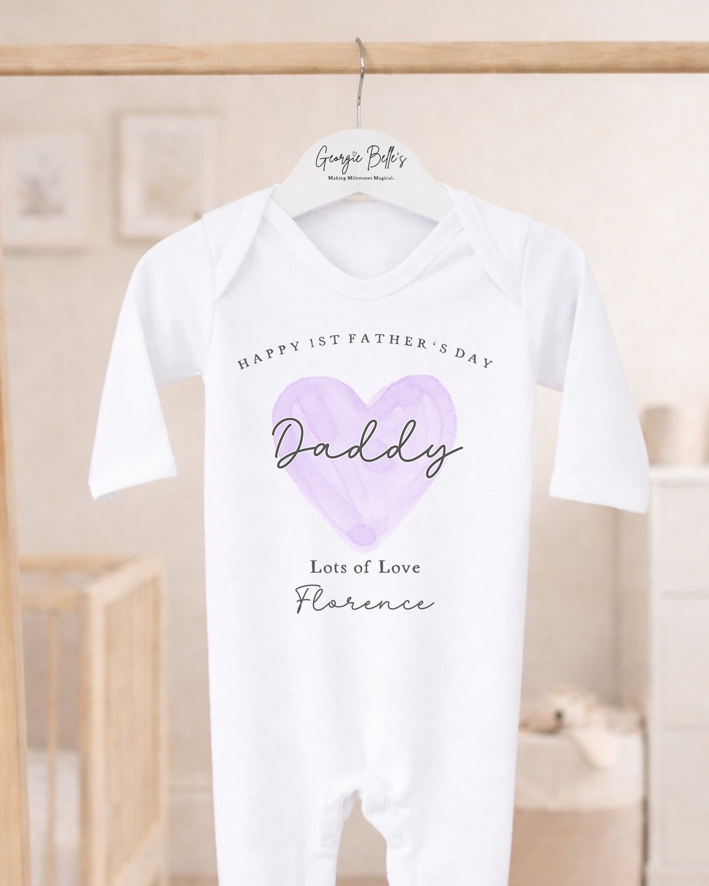 Personalised My First Father's Day Baby Vest / Babygrow - Lilac Heart Design