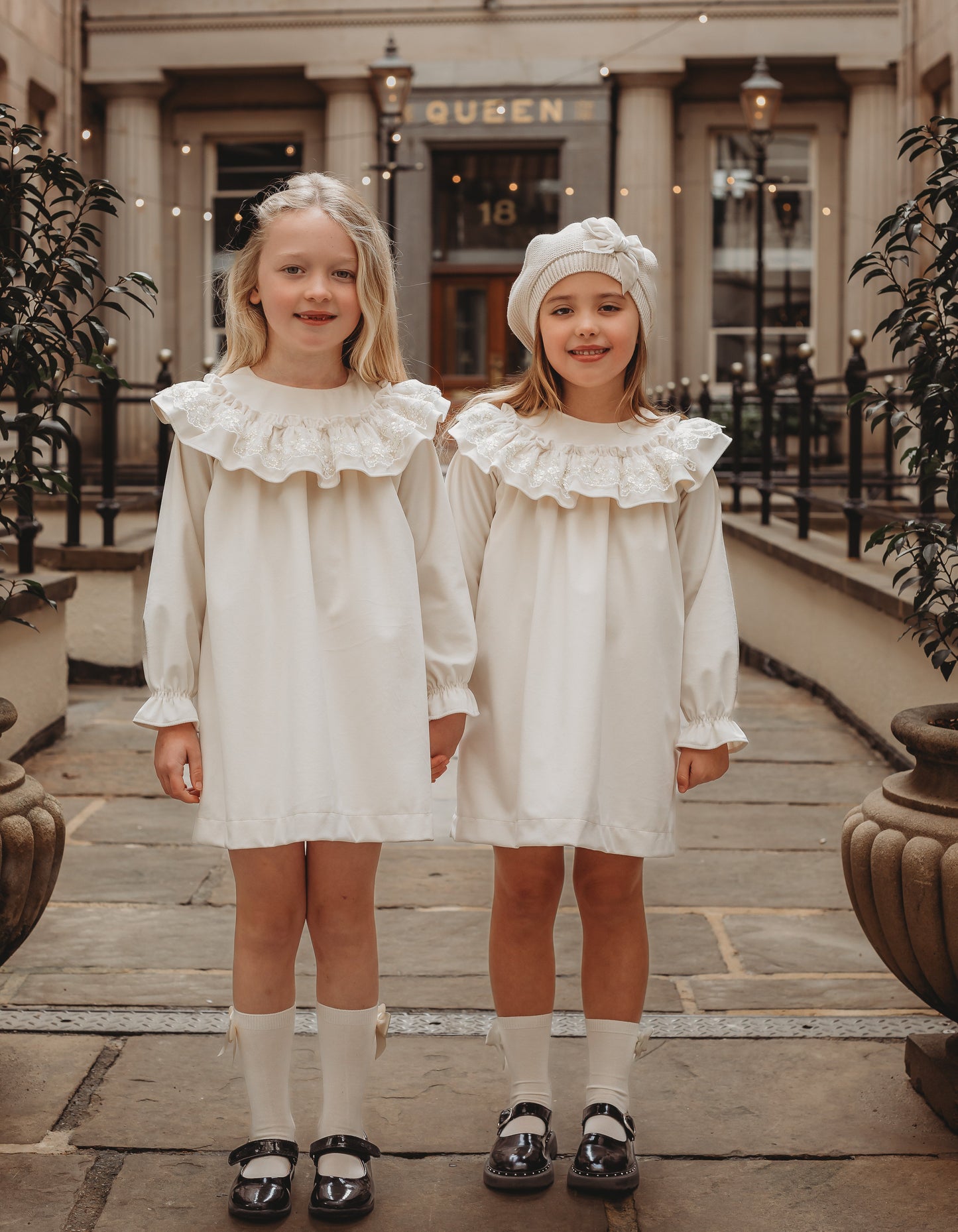 'Eve' Ivory velvet & gold lace dress - Rose & Albert