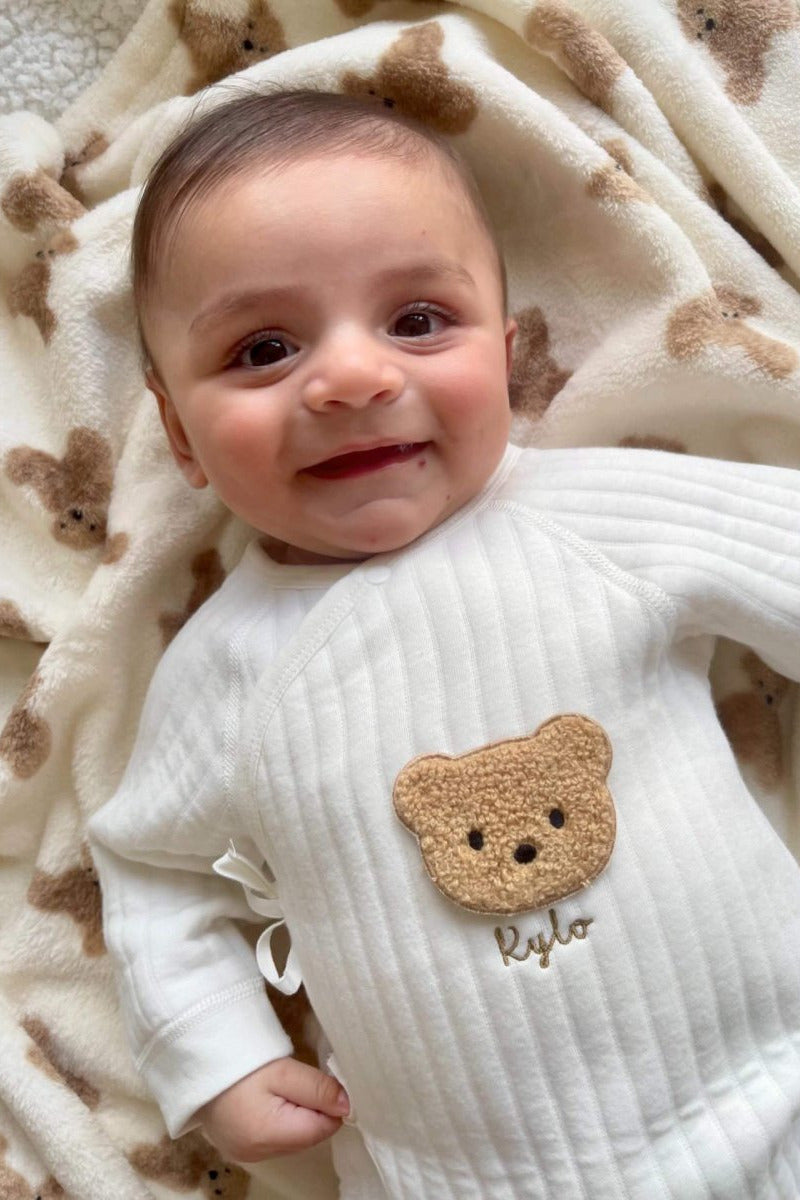 The Teddy Bear Boucle Wrap Baby Grow Romper - Cozy Crew Club