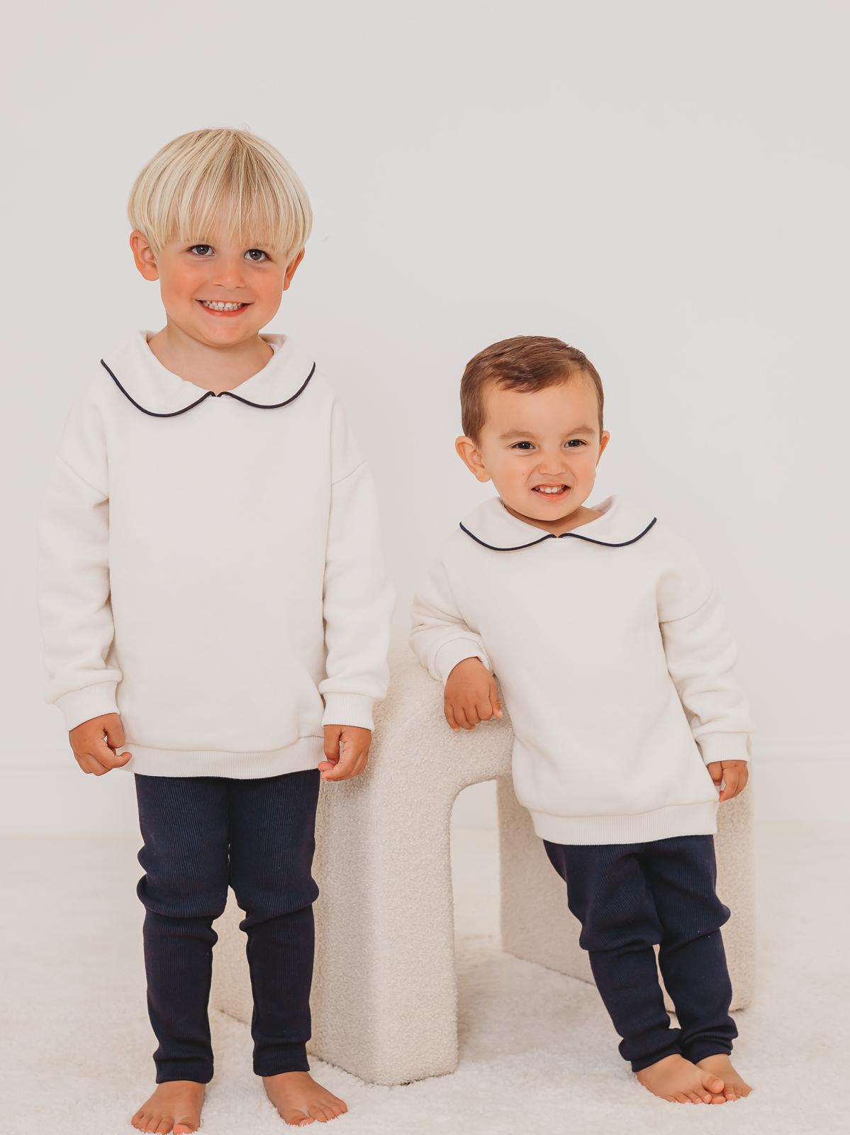 'Ari' Ivory peter pan collar sweatshirt & navy ribbed legging set - Rose & Albert