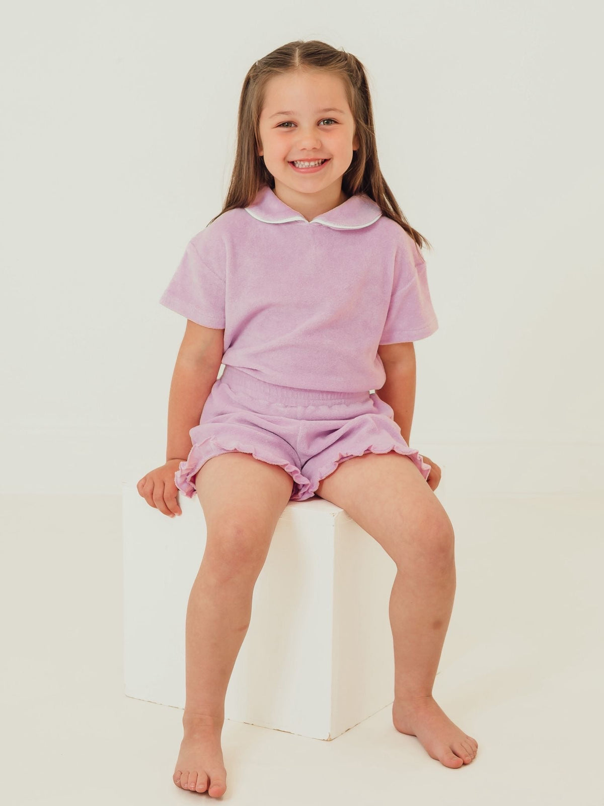 'Hallie' frill lilac towelling short set - Rose & Albert