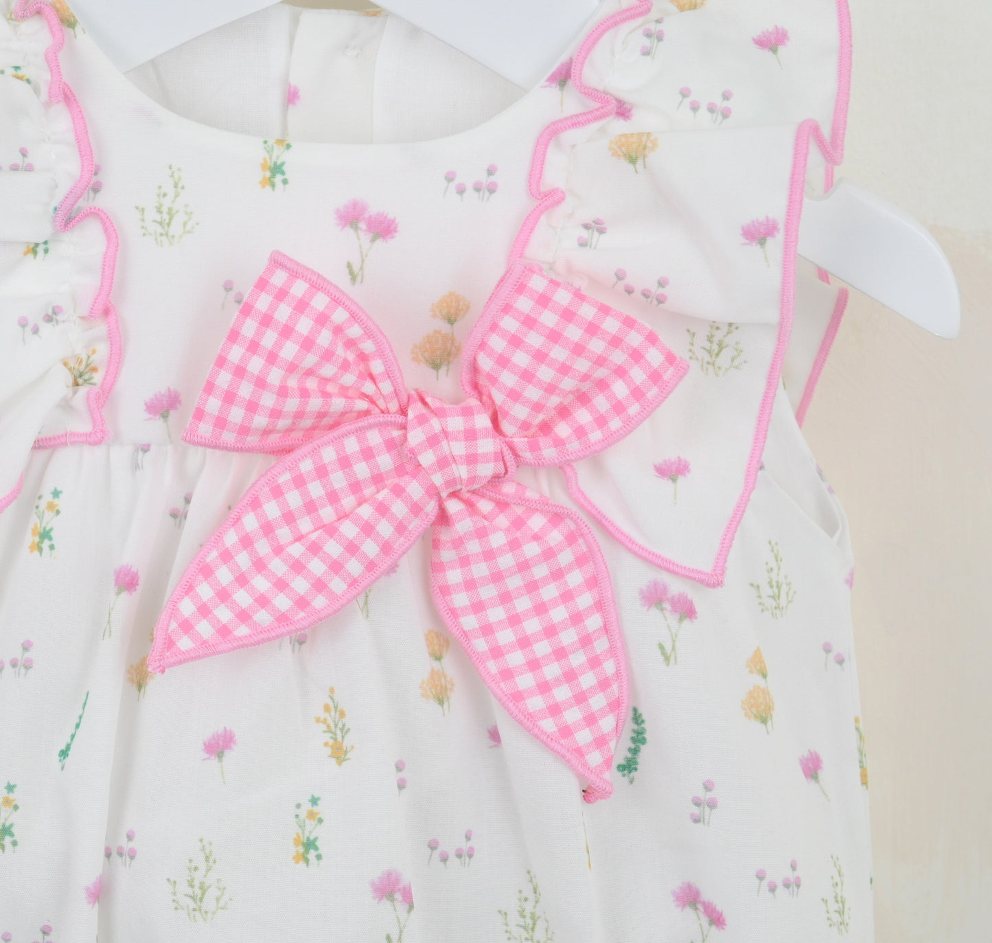 Pex 'June' pink frill detail romper - Rose & Albert