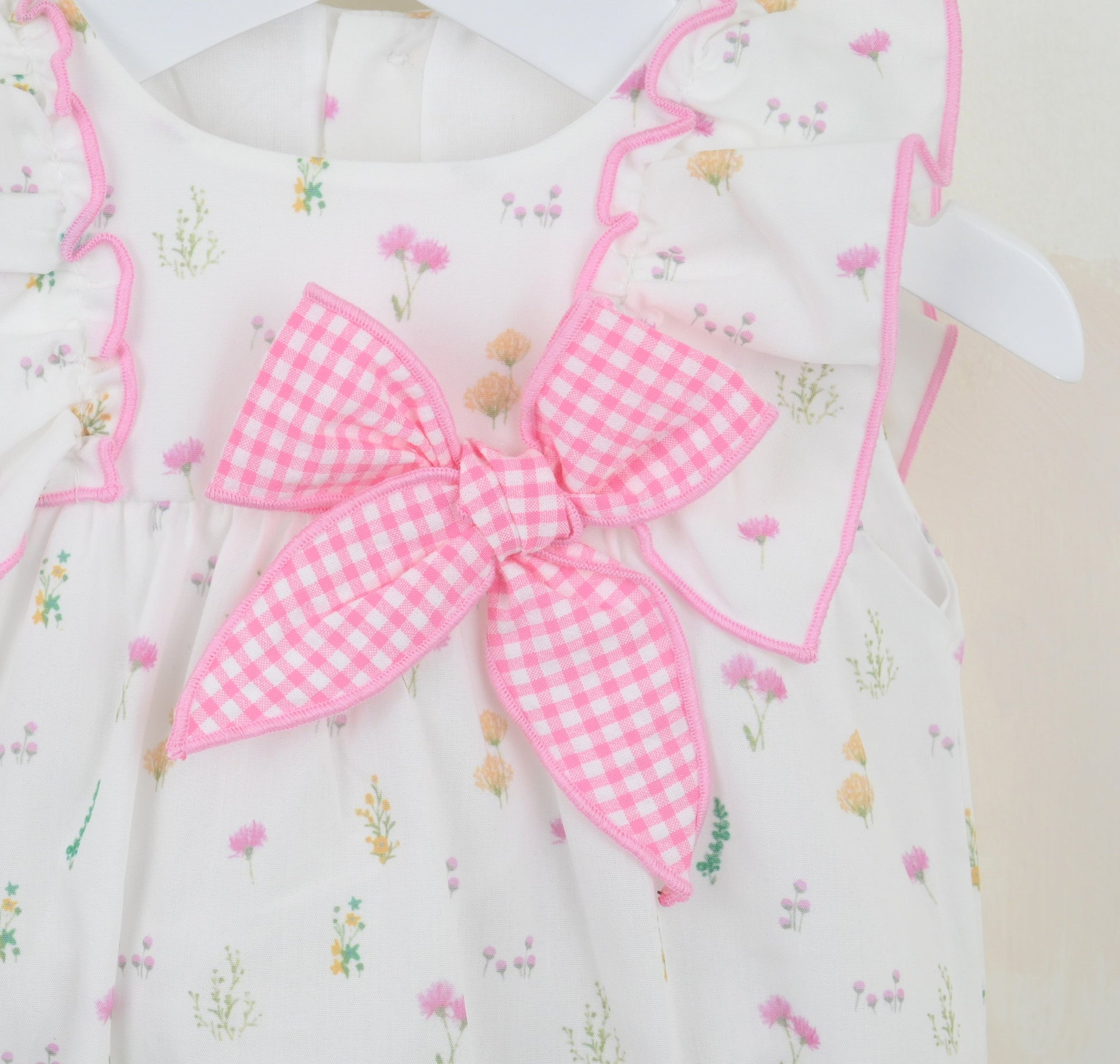 Pex 'June' pink frill detail romper - Rose & Albert