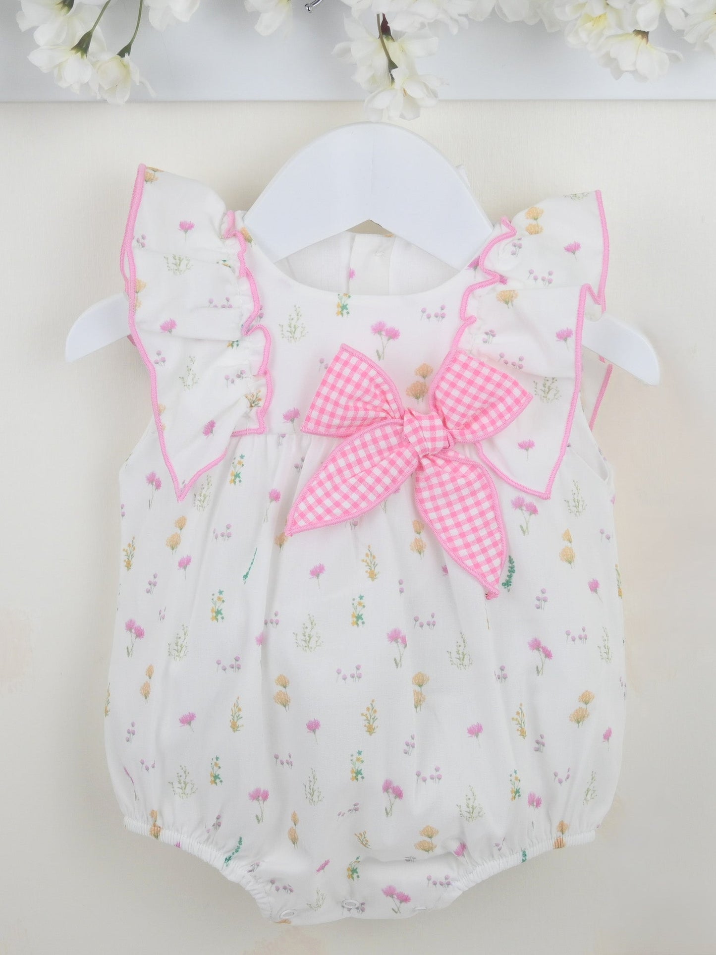 Pex 'June' pink frill detail romper - Rose & Albert