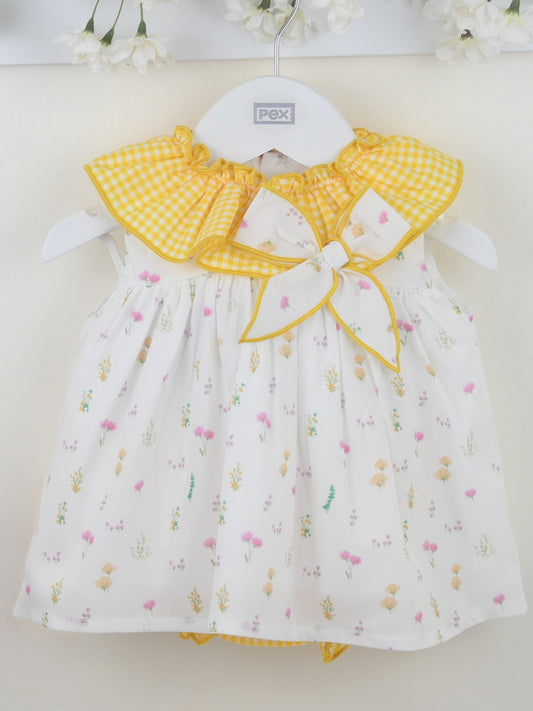 Pex 'June' lemon Frill detail dress and knicker set - Rose & Albert