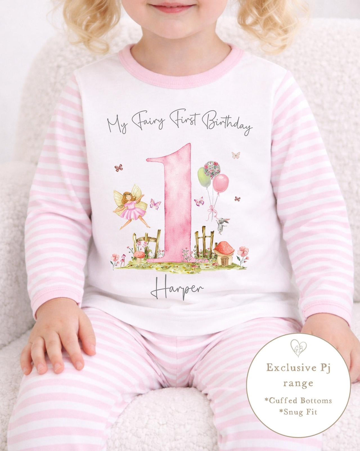 Personalised Pink Stripe Birthday Pyjamas - Fairy First Design