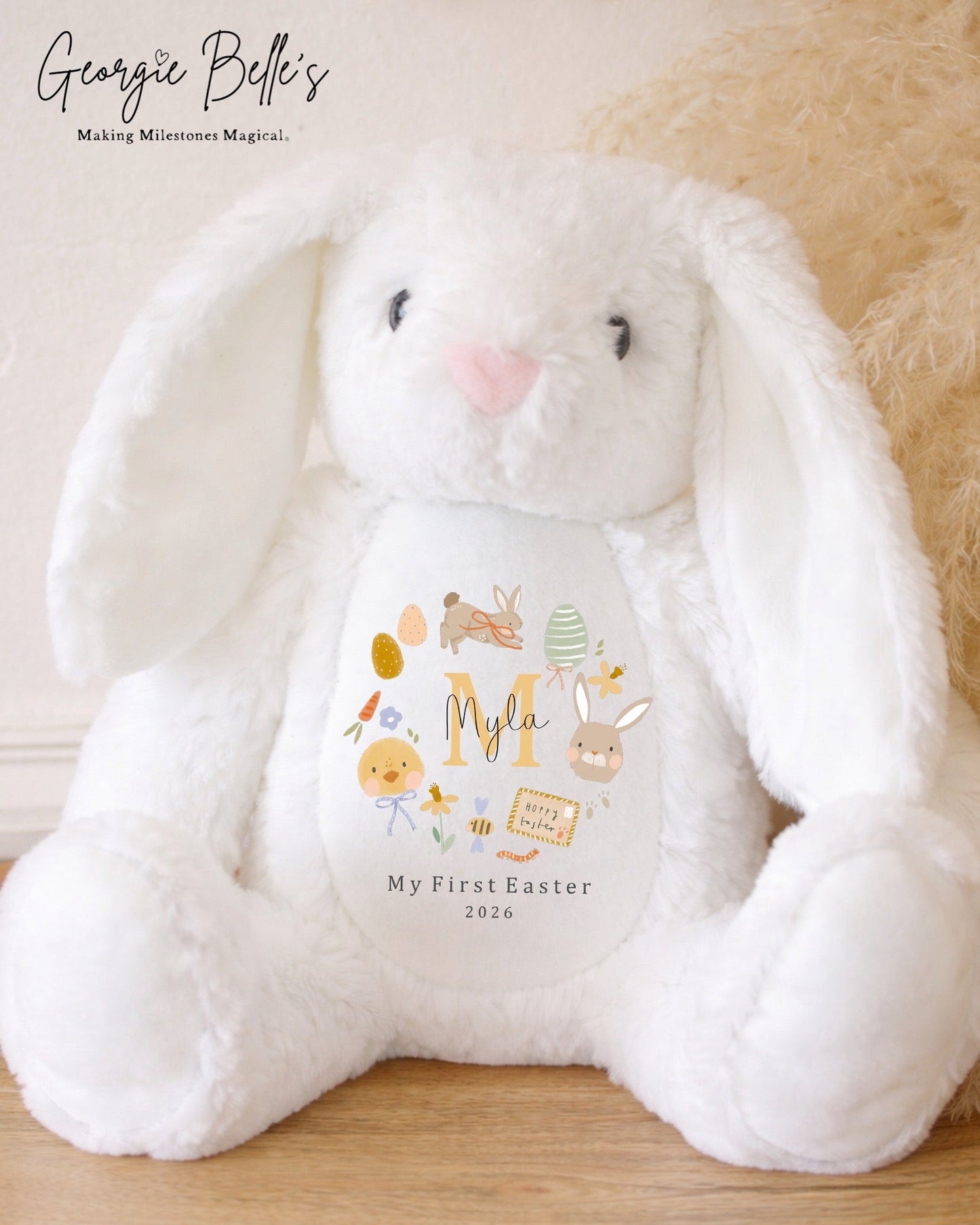 Personalised White Easter Bunny Soft Toy - First Easter Design