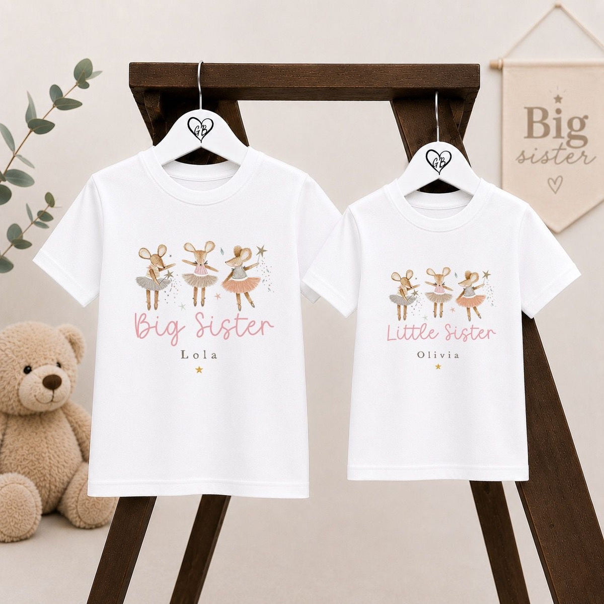 Personalised Little Sister Baby Grow | Little Sister Announcement Vest - Mice Trio Design