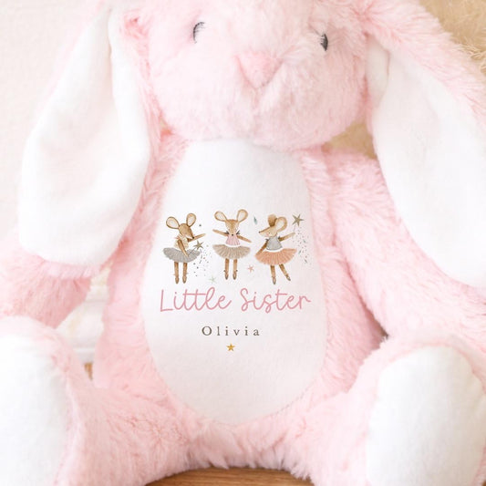 Personalised Little Sister Bunny Soft Toy | Custom Bunny Gift | Mice Trio Design