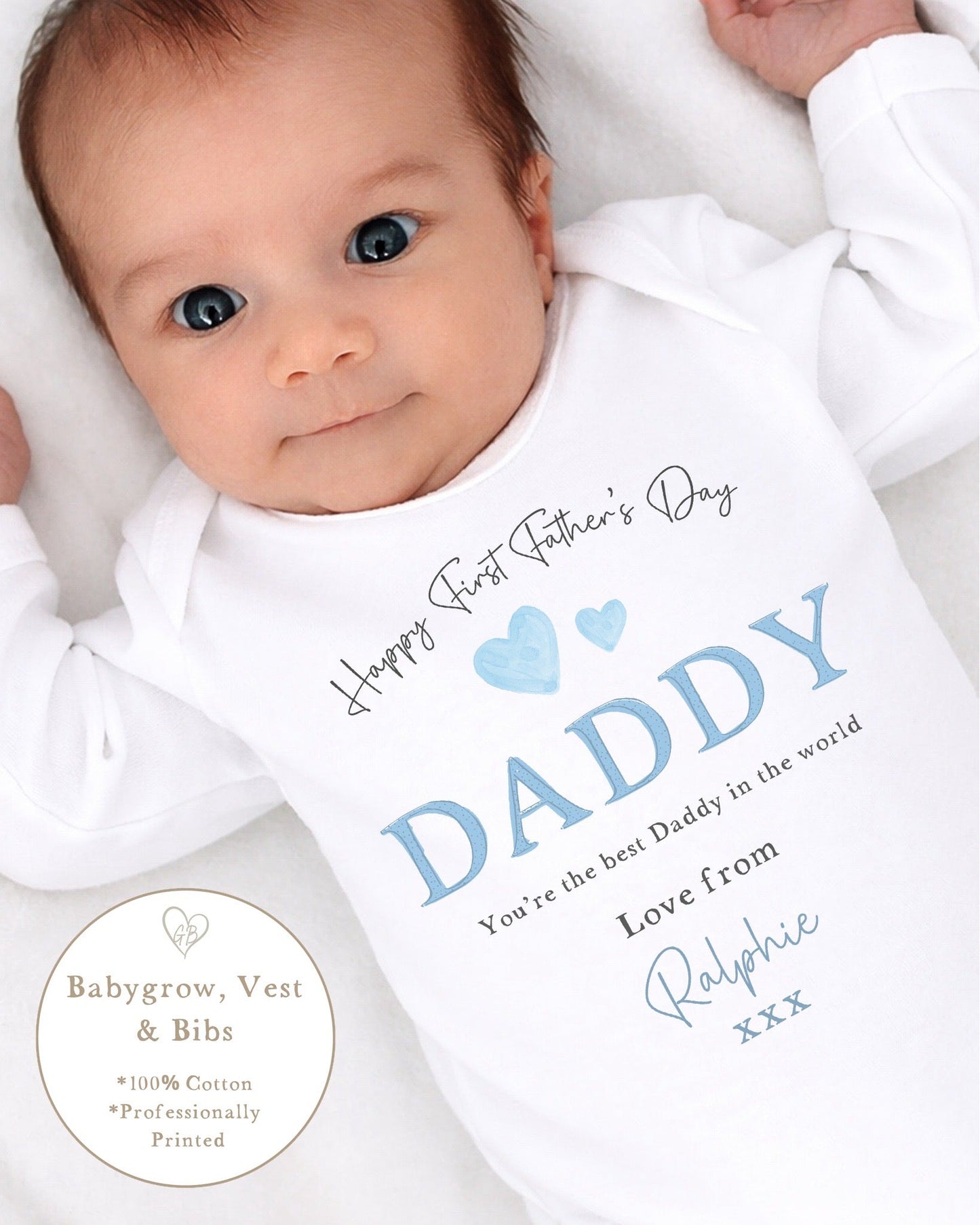 Personalised My First Father's Day Baby Vest / Babygrow - Blue Word Design