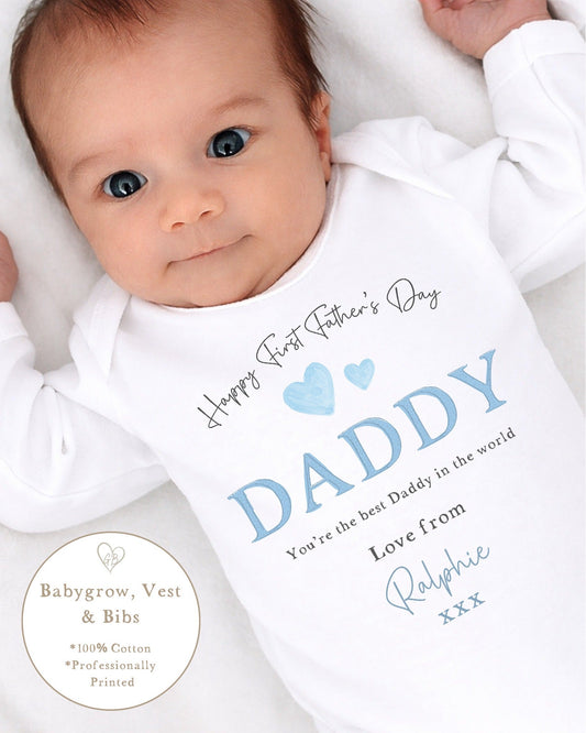 Personalised My First Father's Day Baby Vest / Babygrow - Blue Word Design