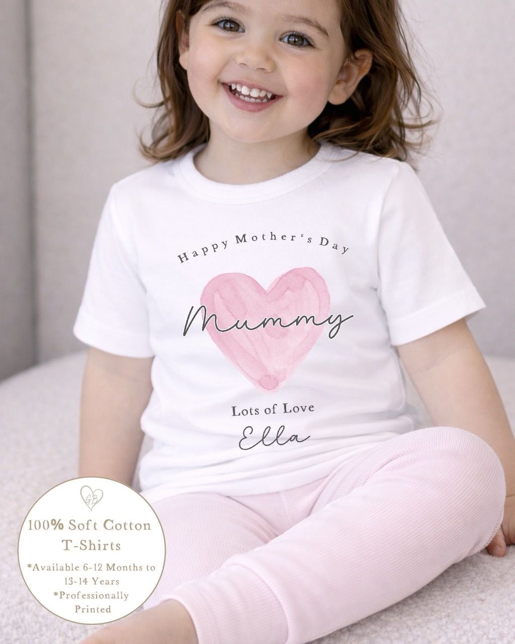Personalised Mother's Day T-Shirt - Pink Heart Design