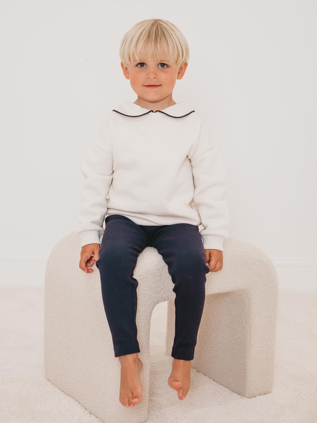'Ari' Ivory peter pan collar sweatshirt & navy ribbed legging set - Rose & Albert