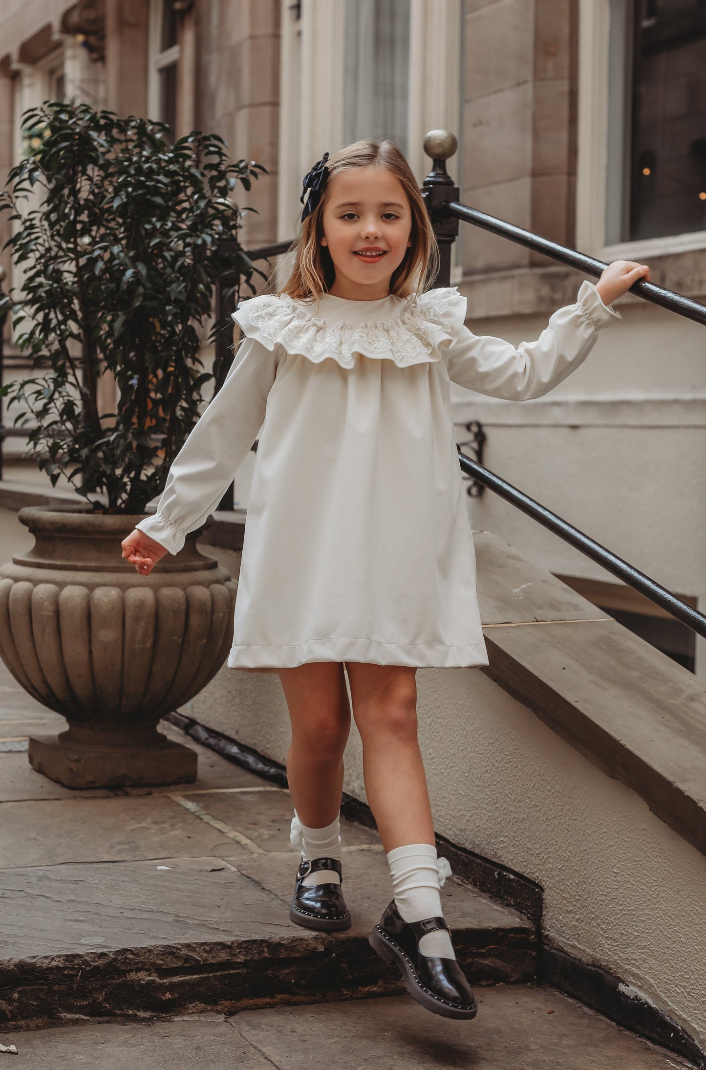 'Eve' Ivory velvet & gold lace dress - Rose & Albert