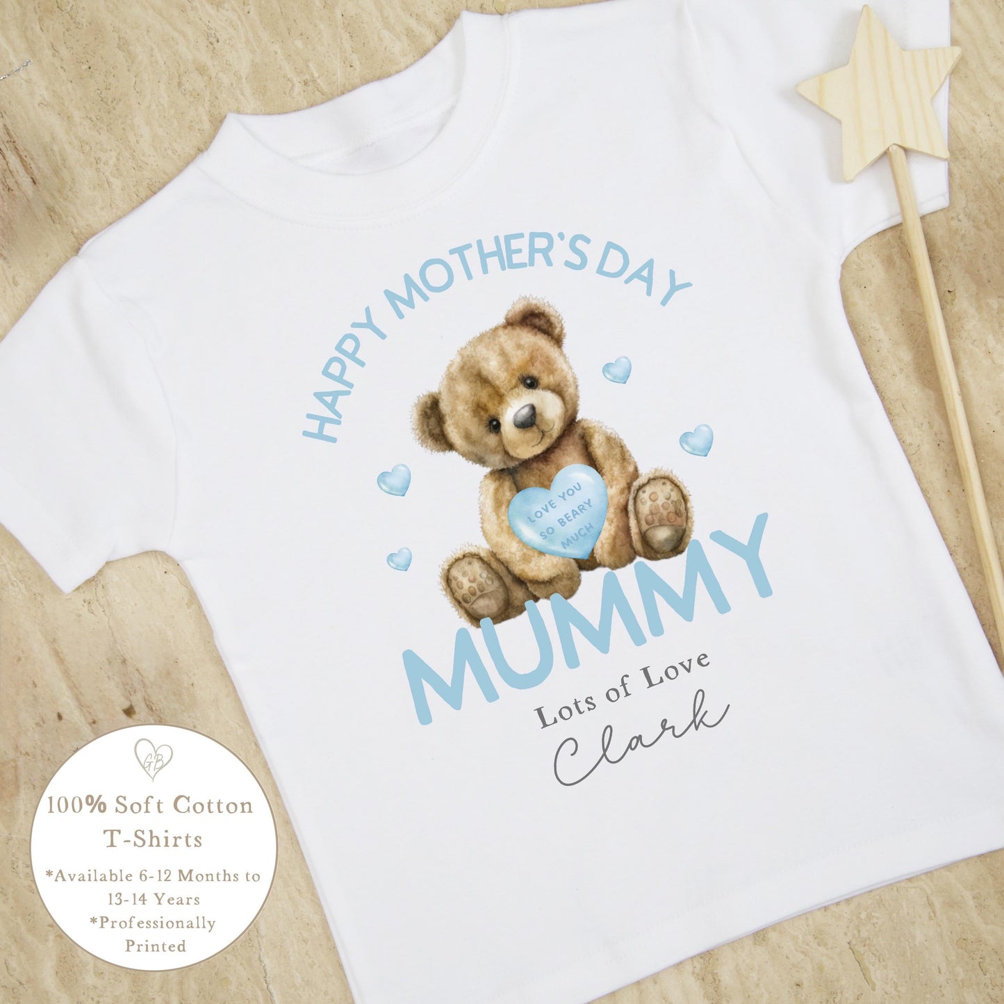 Personalised Mother's Day T-Shirt - Blue Bear Heart Design