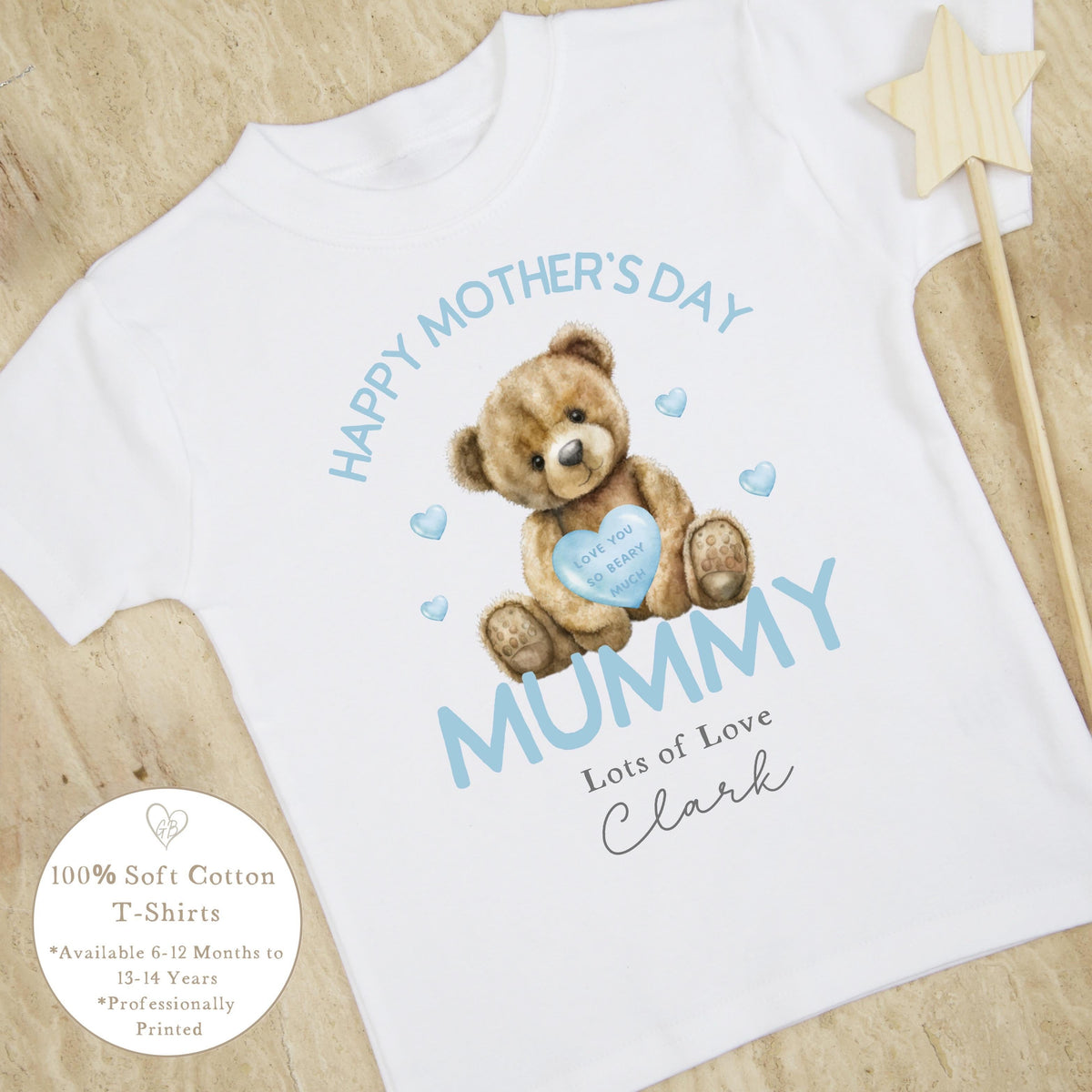 Personalised Mother's Day T-Shirt - Blue Bear Heart Design