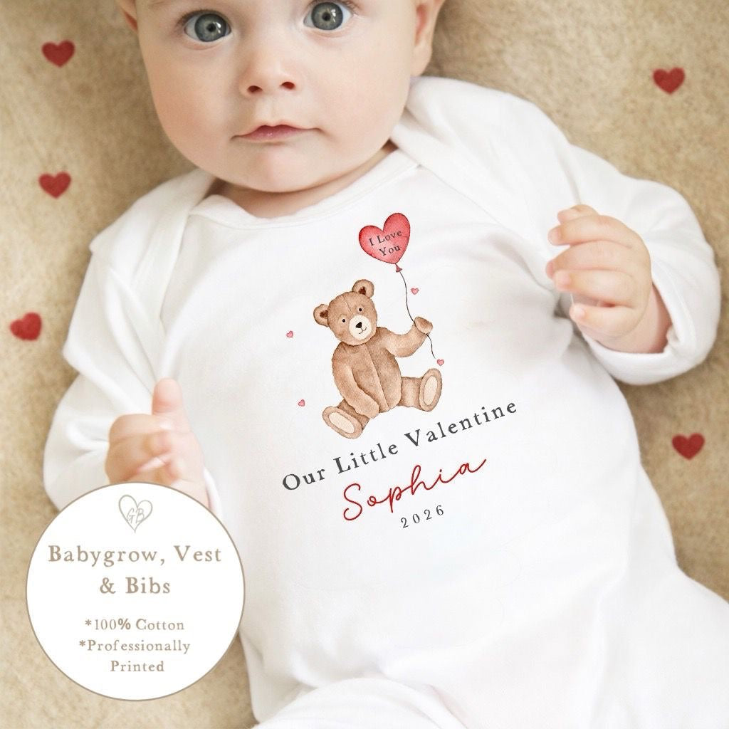 Personalised Valentine's Sleepsuit / Bodysuit - Bear Design
