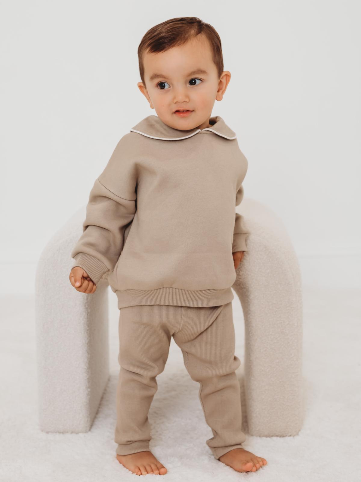 'Ari' Beige peter pan collar sweatshirt & ribbed legging set - Rose & Albert