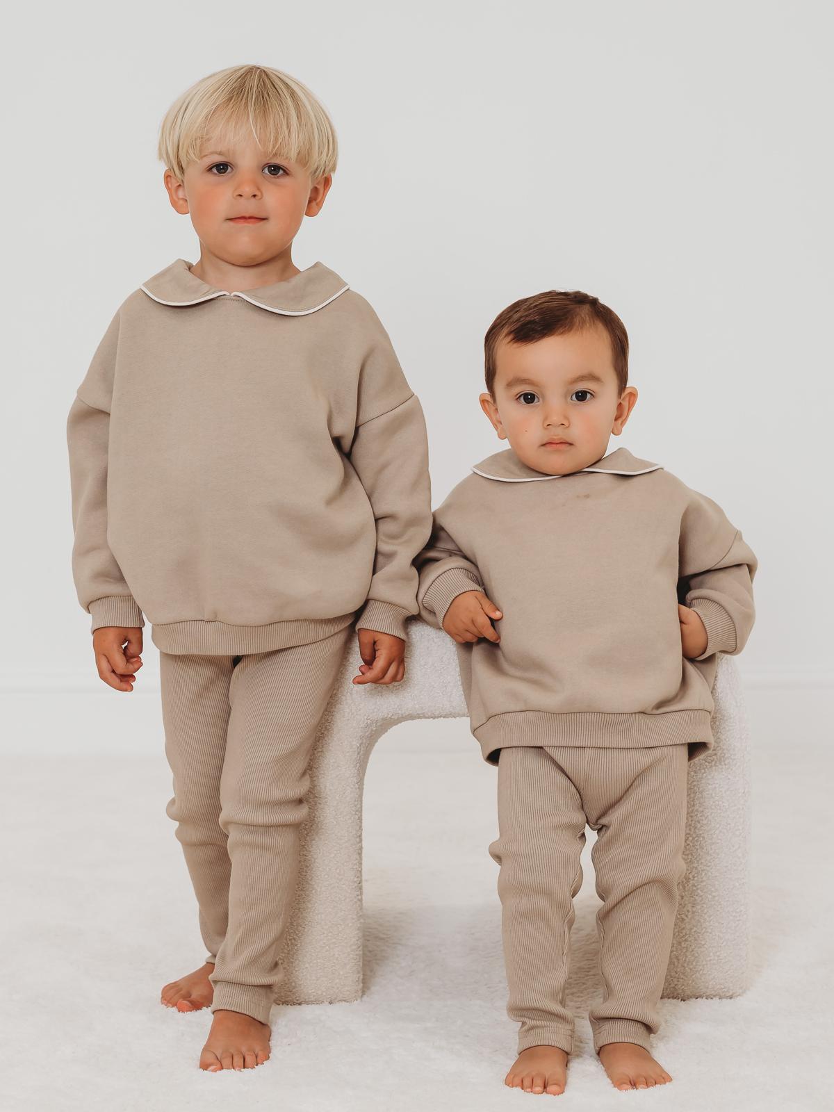'Ari' Beige peter pan collar sweatshirt & ribbed legging set - Rose & Albert
